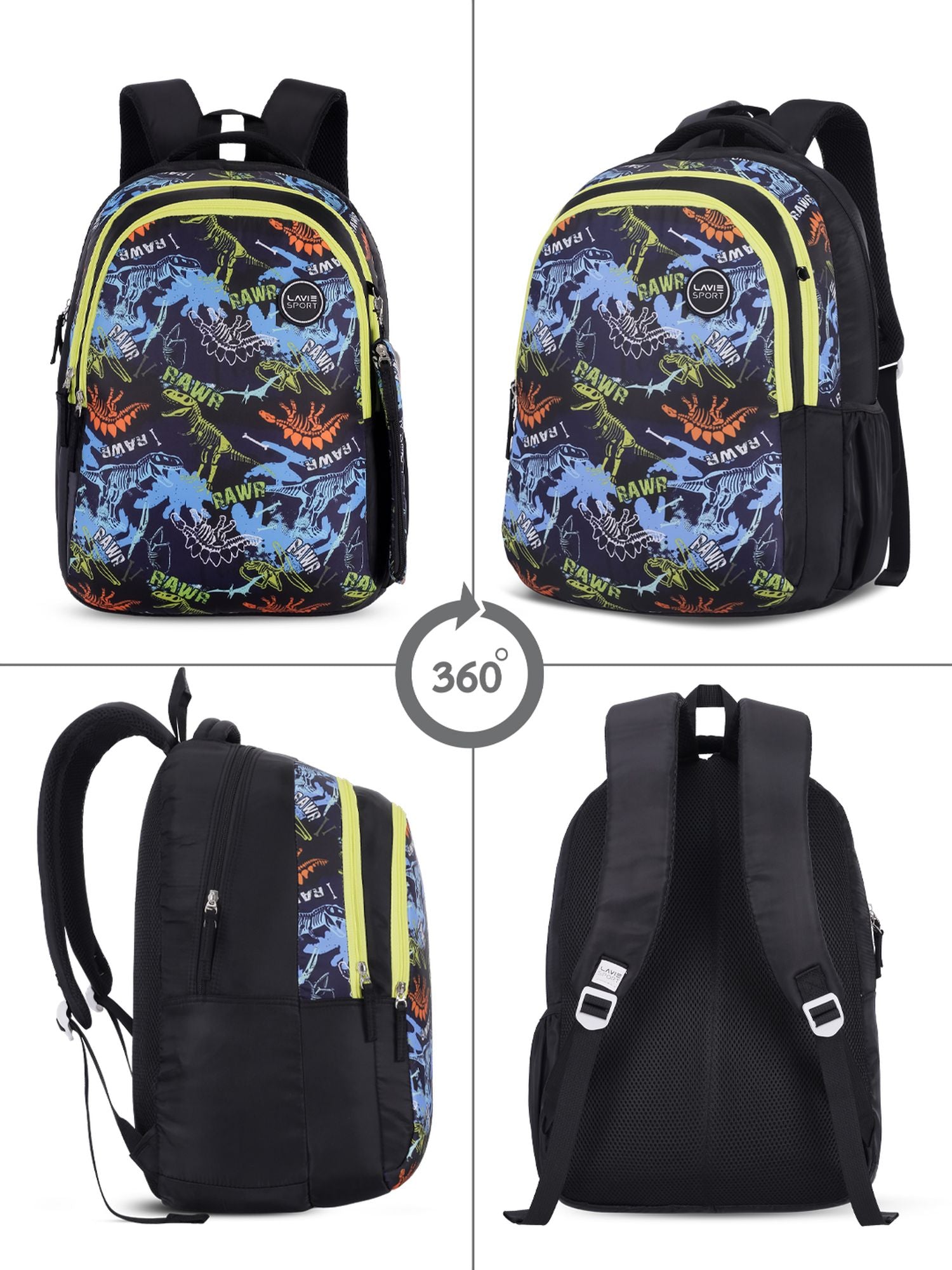 Tricer Printed Backpack Pencil Pouch Bag Black