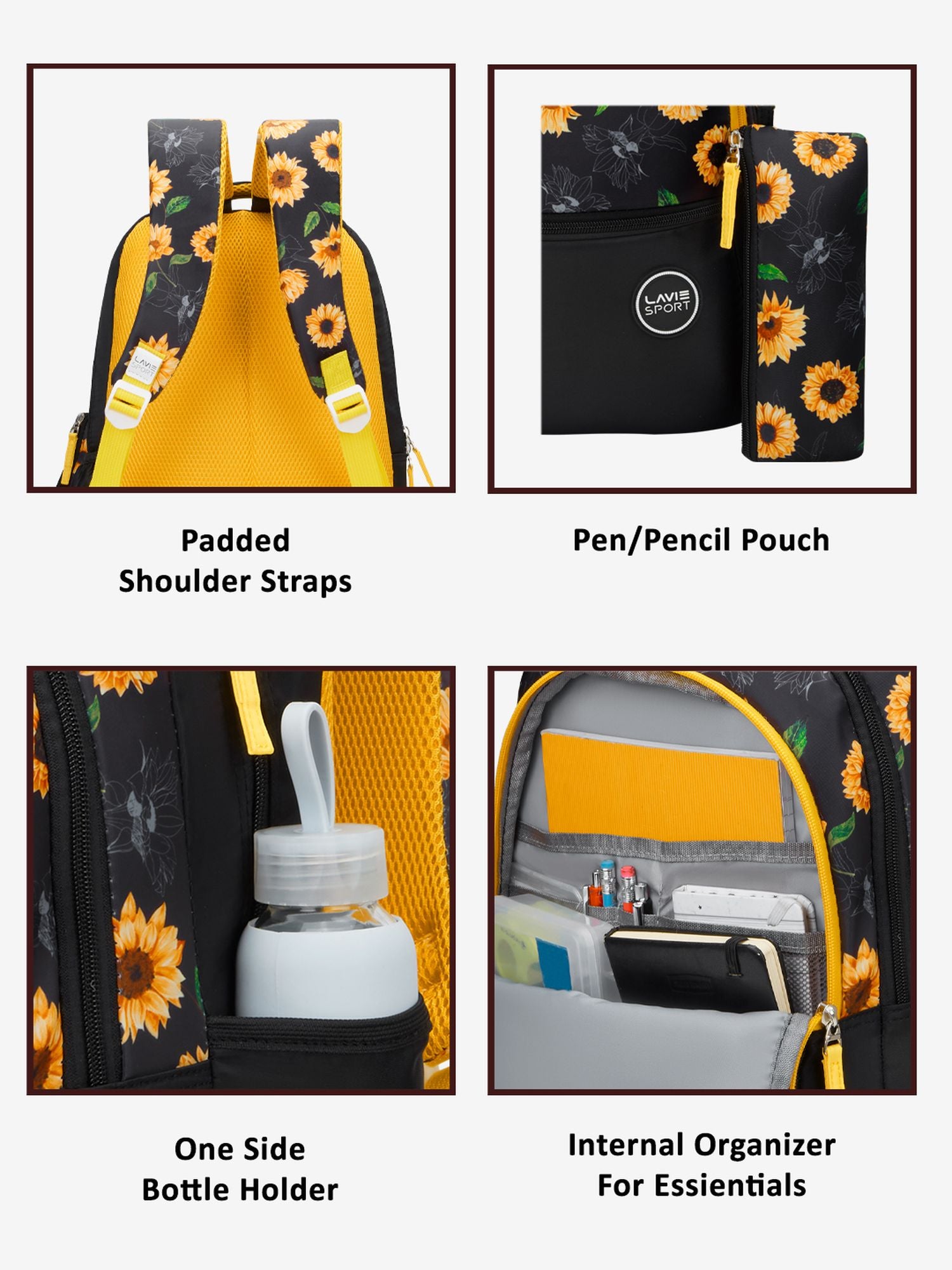 Golden Bloom Printed Backpack Yellow