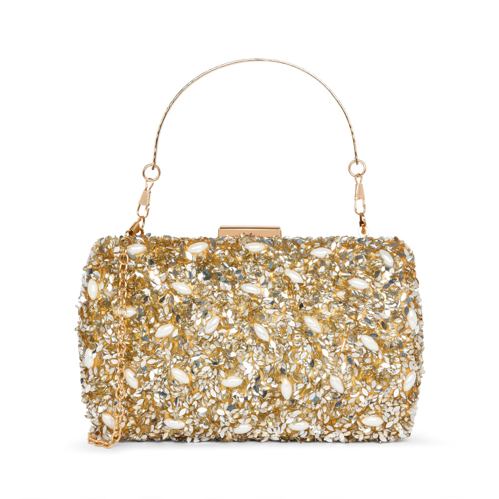 Lavie Luxe Gold Large Women's Crystal Frame Clutch Purse