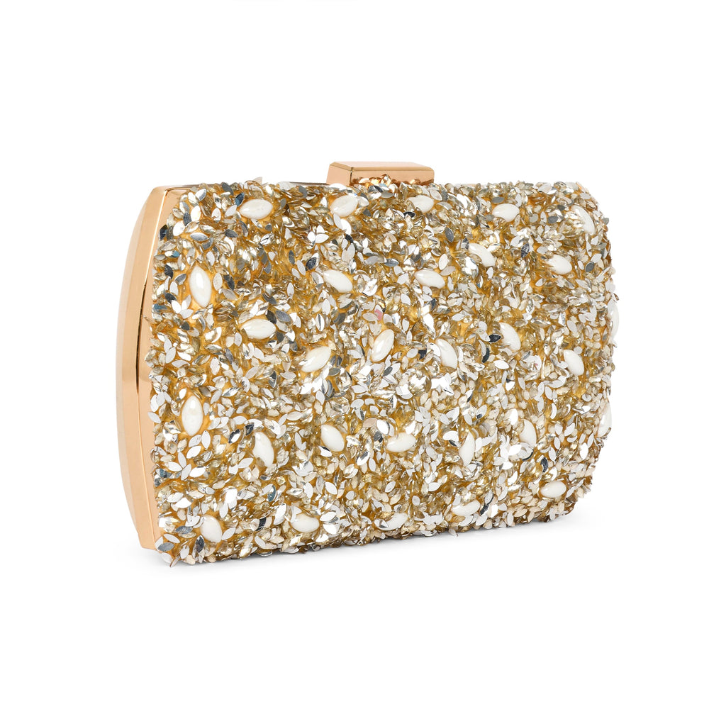 Lavie Luxe Gold Large Women's Crystal Frame Clutch Purse