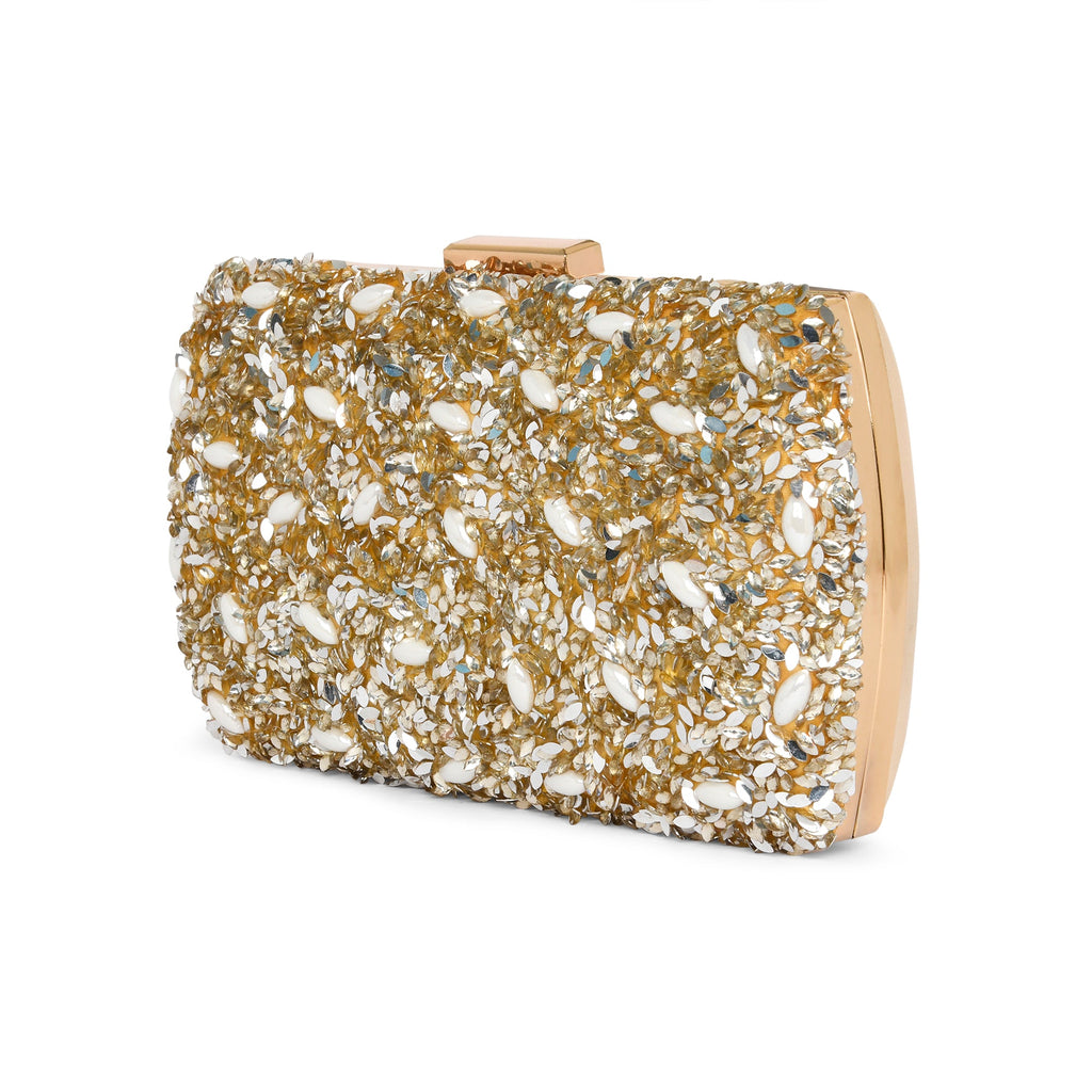 Lavie Luxe Gold Large Women's Crystal Frame Clutch Purse