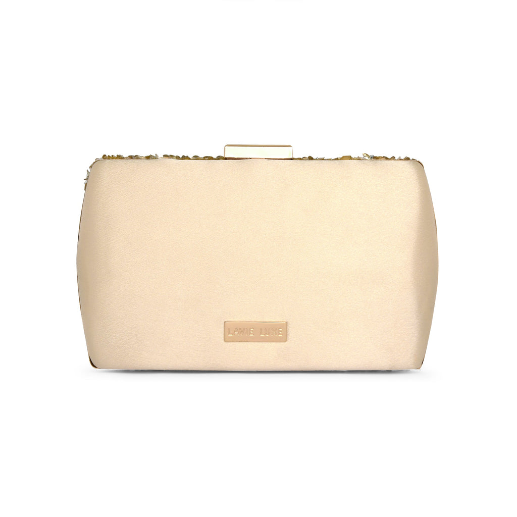 Lavie Luxe Gold Large Women's Crystal Frame Clutch Purse