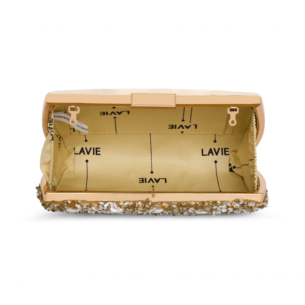 Lavie Luxe Gold Large Women's Crystal Frame Clutch Purse