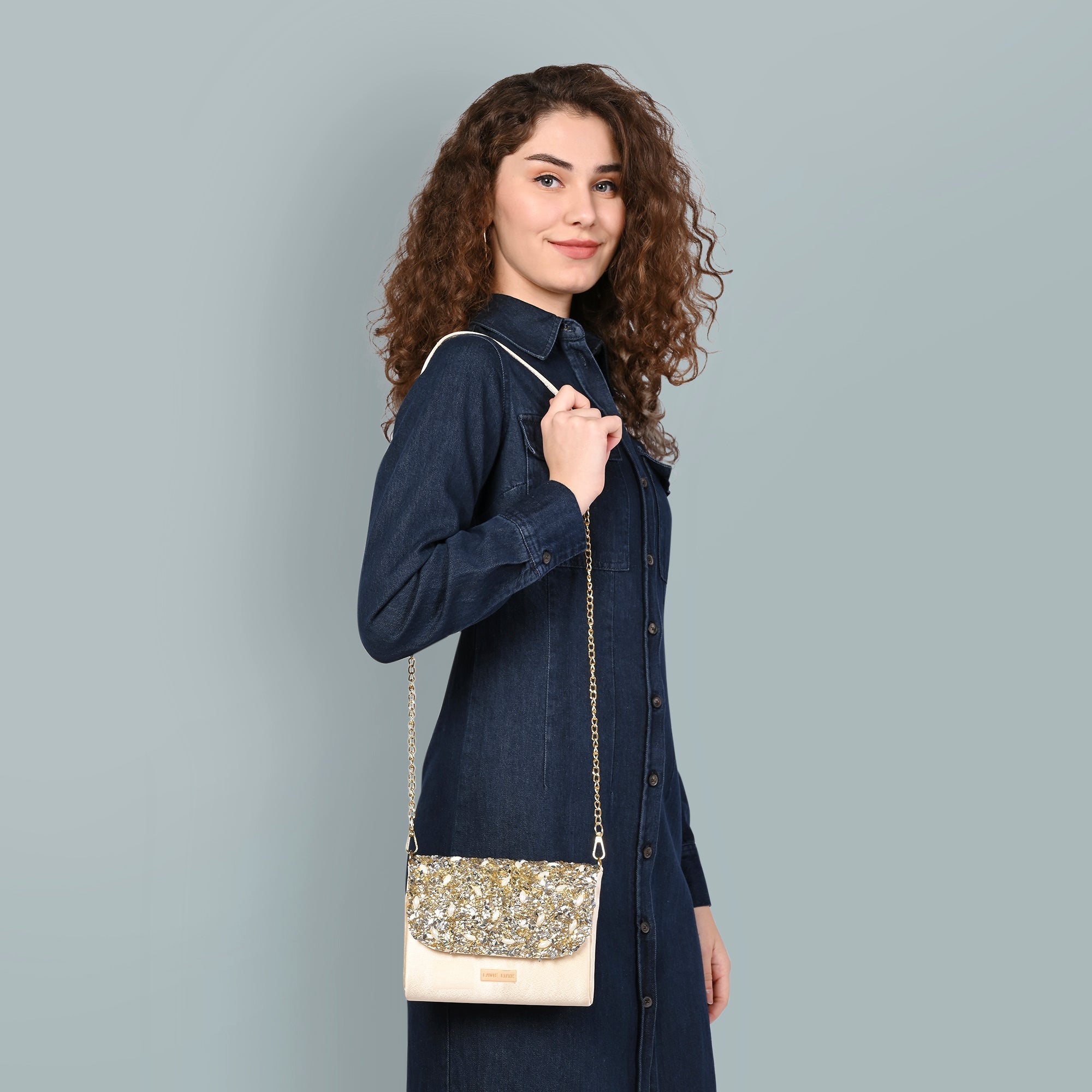 Crystal Flapover Large Sling Bag