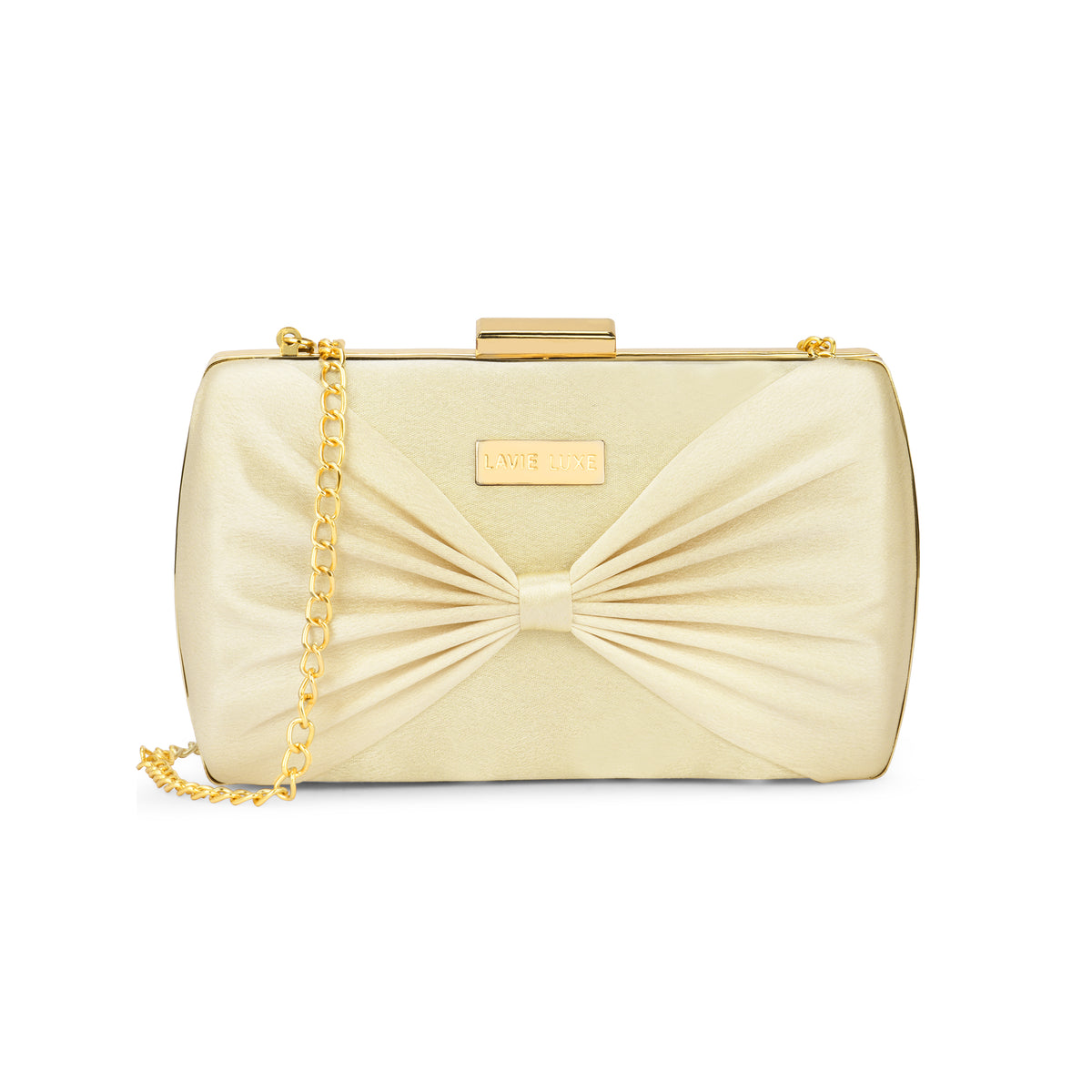 Satin Bow Large Gold Clutch