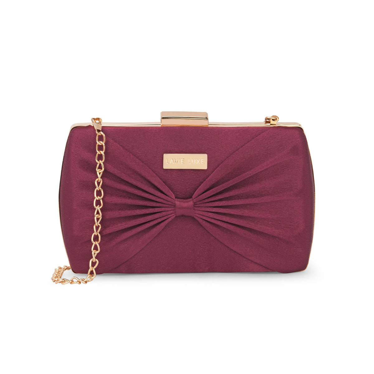 Satin Bow Large Maroon Clutch