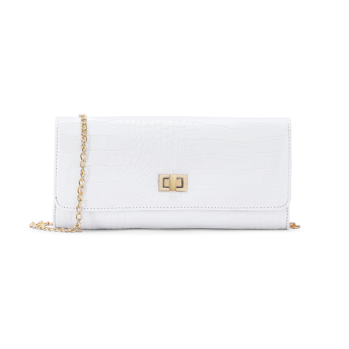 Lavie Luxe White Large Women's Glossy Dino Envelope Clutch Purse