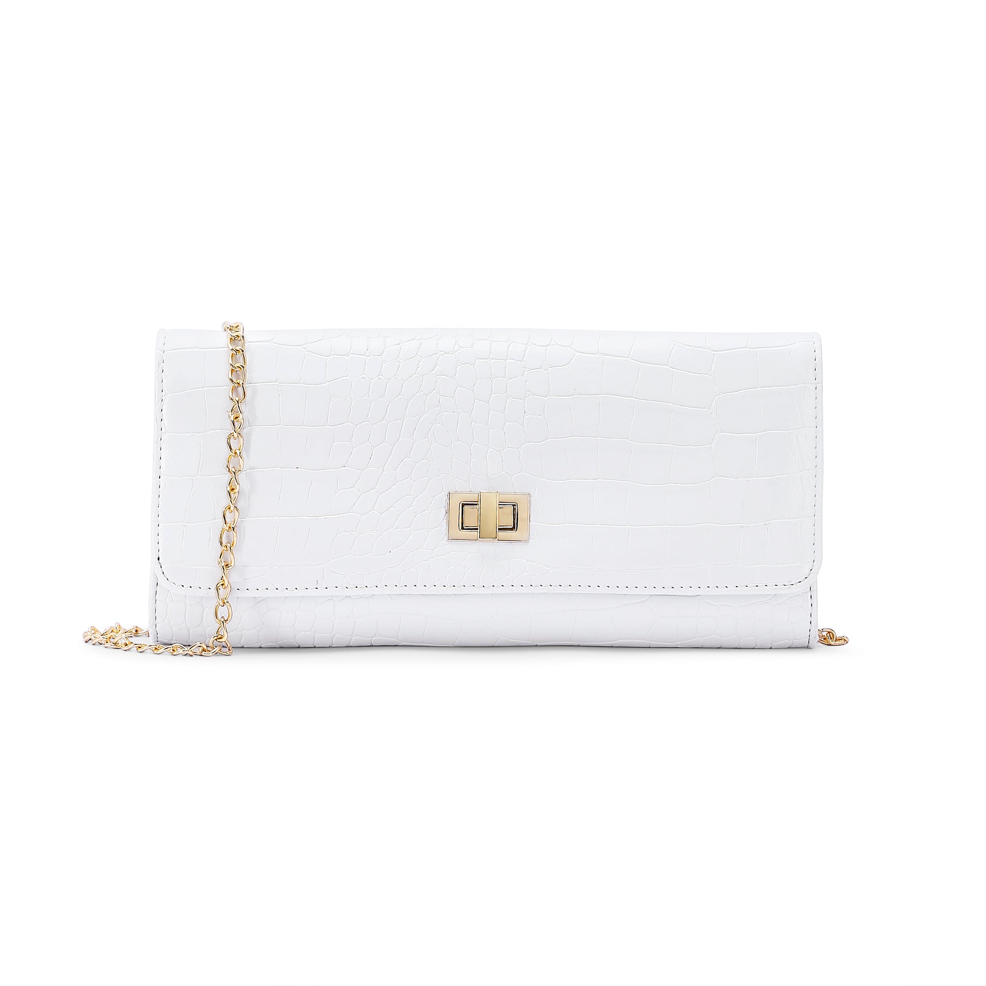Lavie Luxe White Large Women's Glossy Dino Envelope Clutch Purse