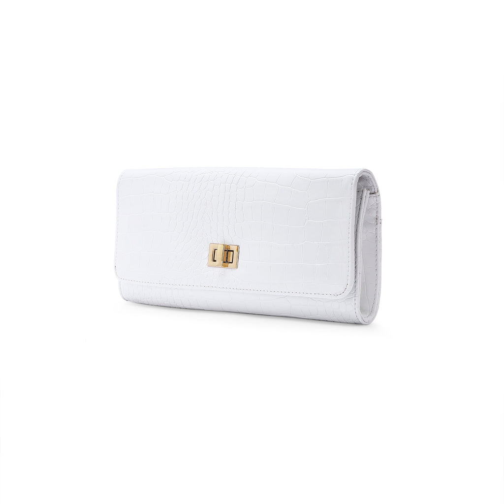 Lavie Luxe White Large Women's Glossy Dino Envelope Clutch Purse