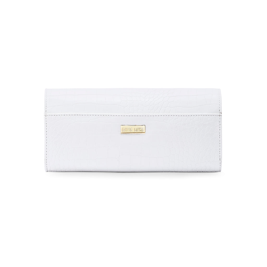 Lavie Luxe White Large Women's Glossy Dino Envelope Clutch Purse