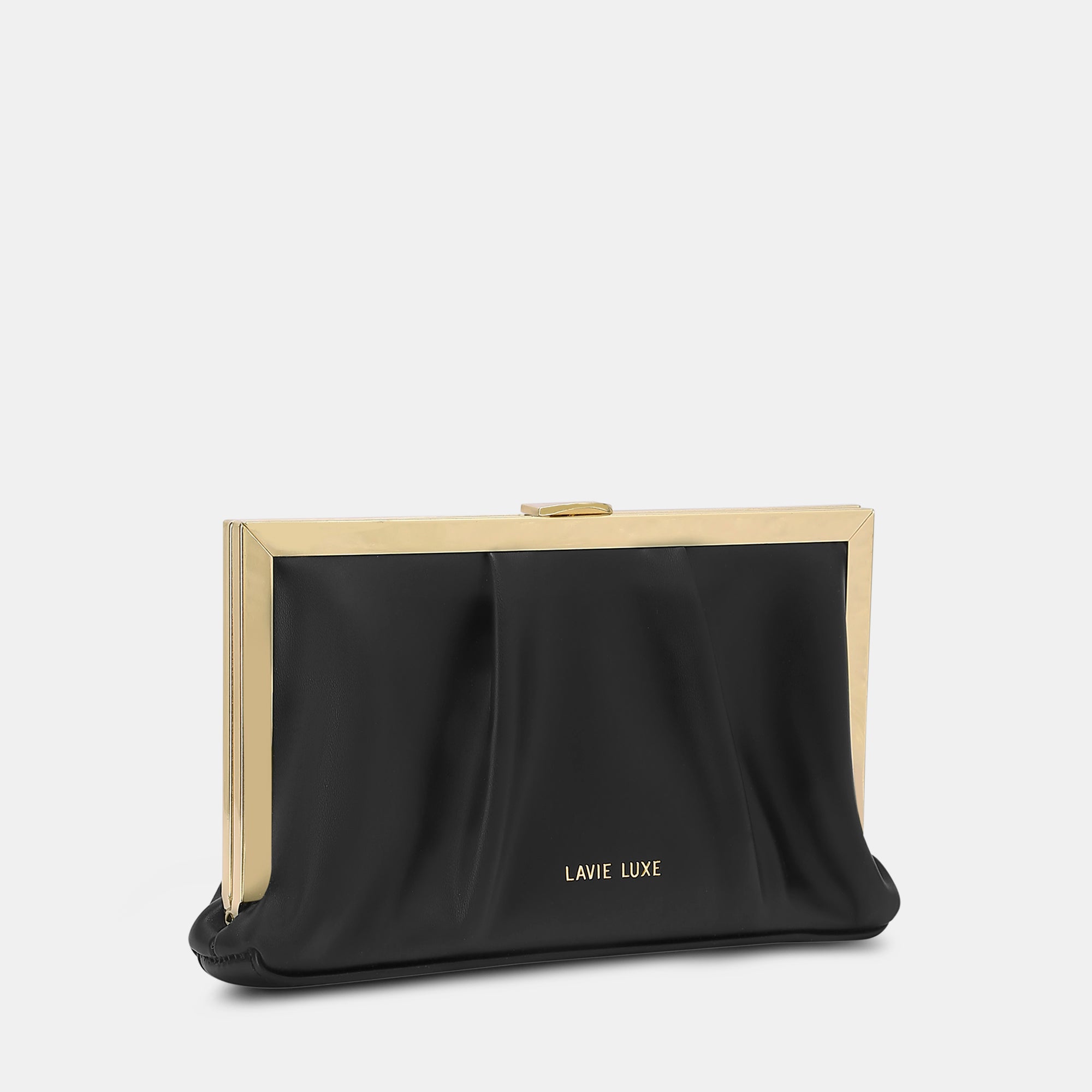 Lavie Luxe Pleatz framed Black Medium Women's Clutch