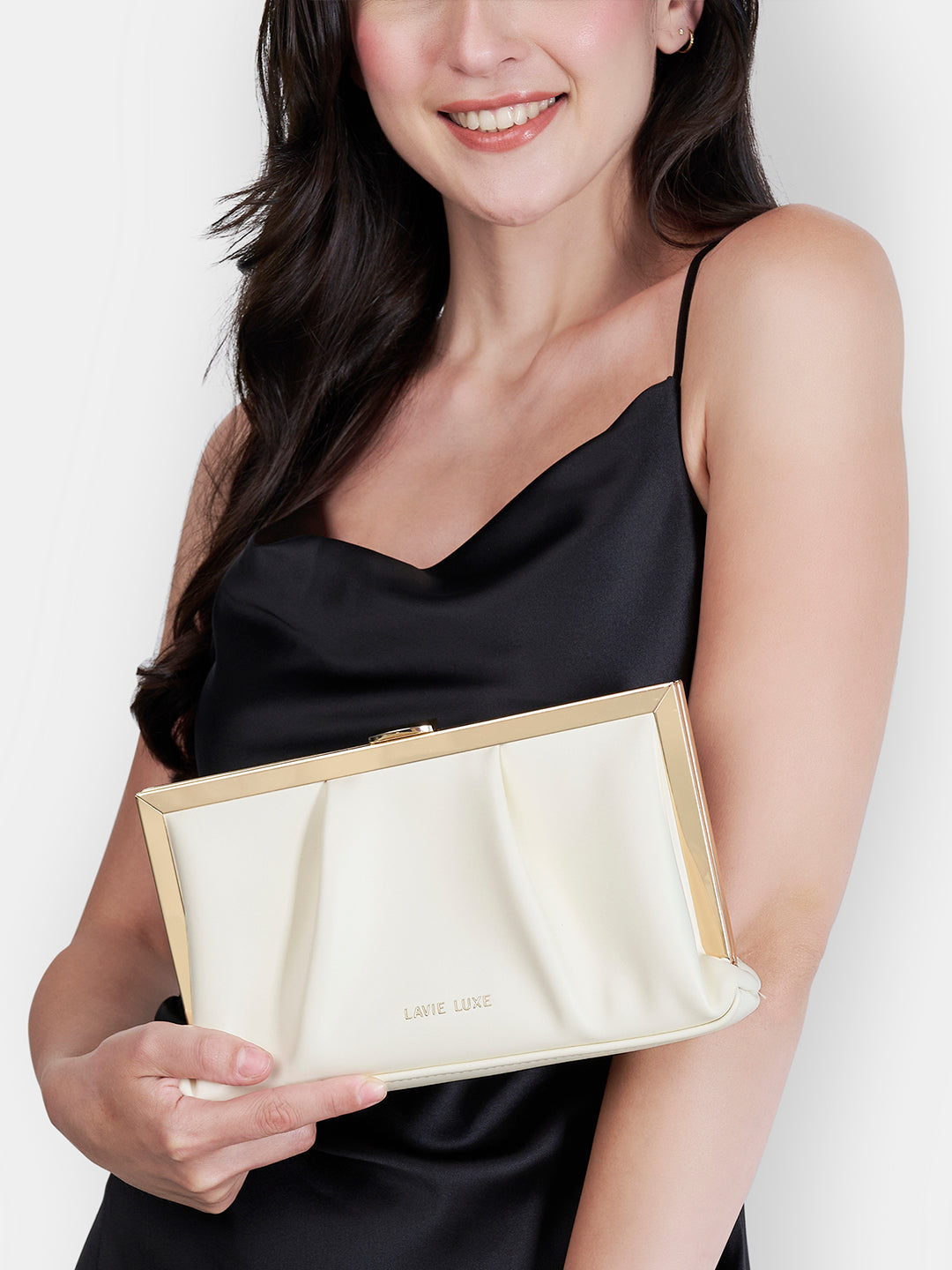 Lavie Luxe Pleatz framed Offwhite Medium Women's Clutch
