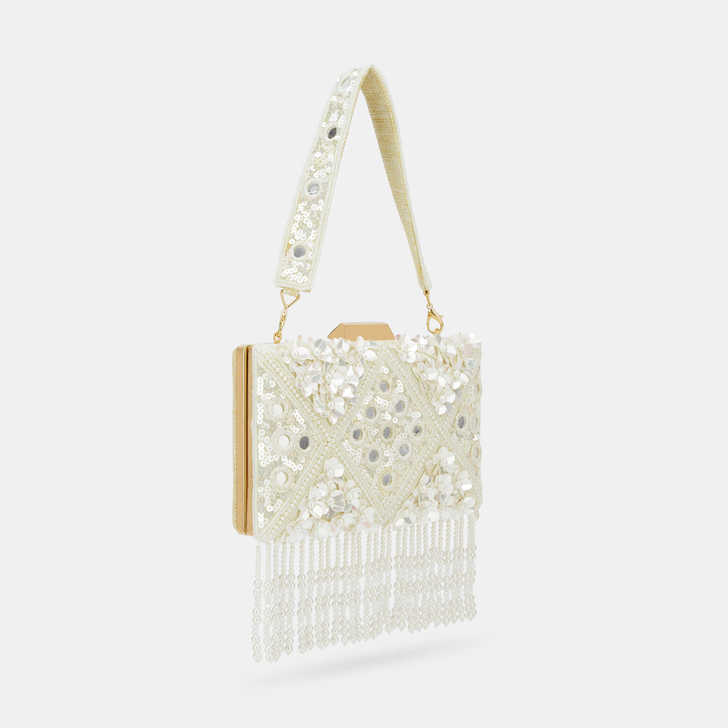 Lavie Luxe Flower White Medium Women's Clutch
