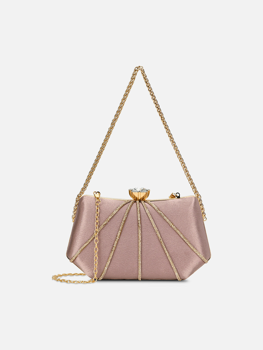 Akron Handle Frame Medium Rose Gold Clutch
