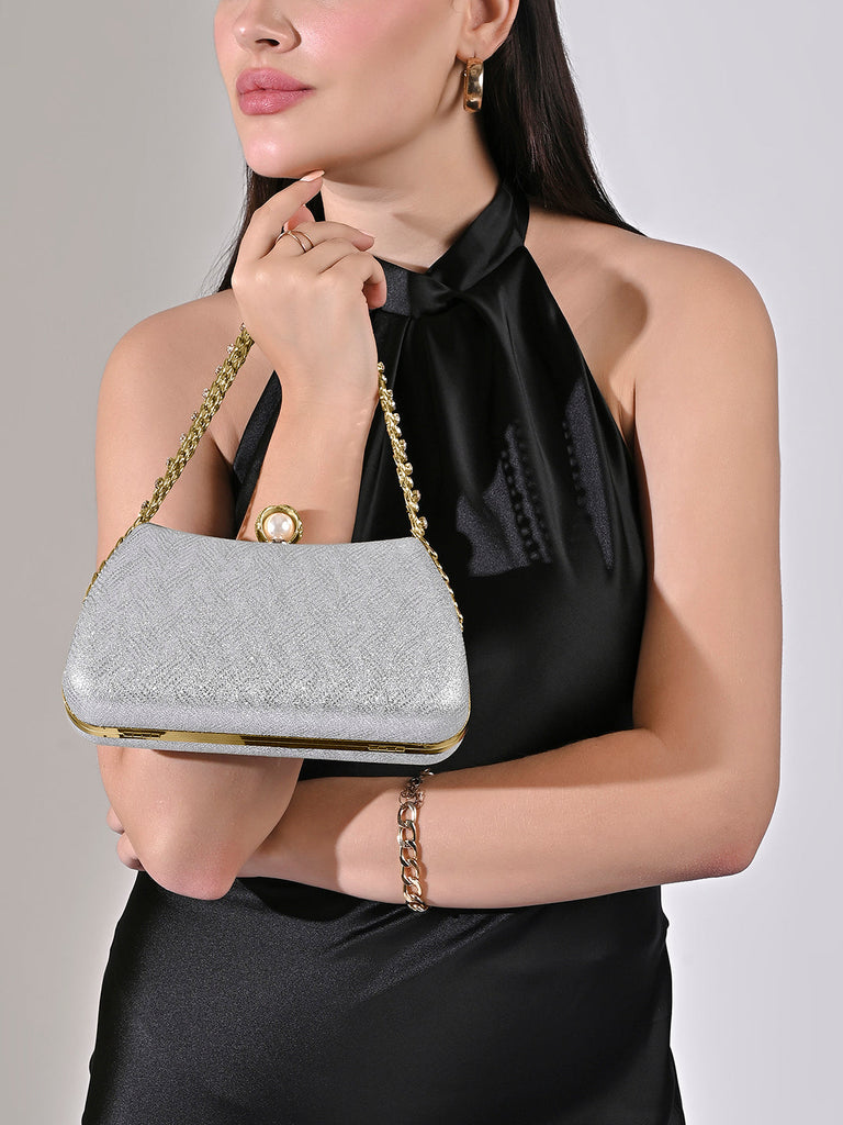 Updo Large Framed Clutch Silver