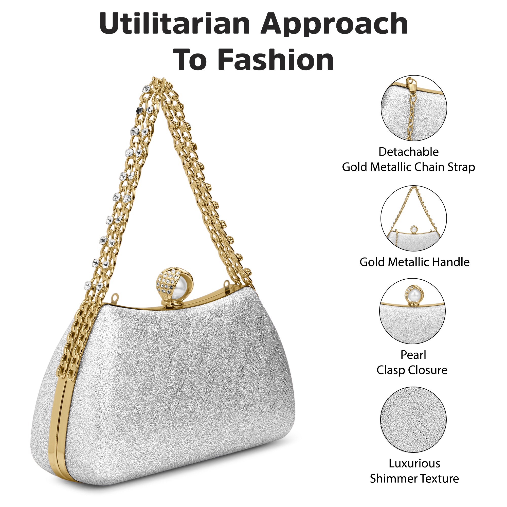 Updo Large Framed Clutch Silver