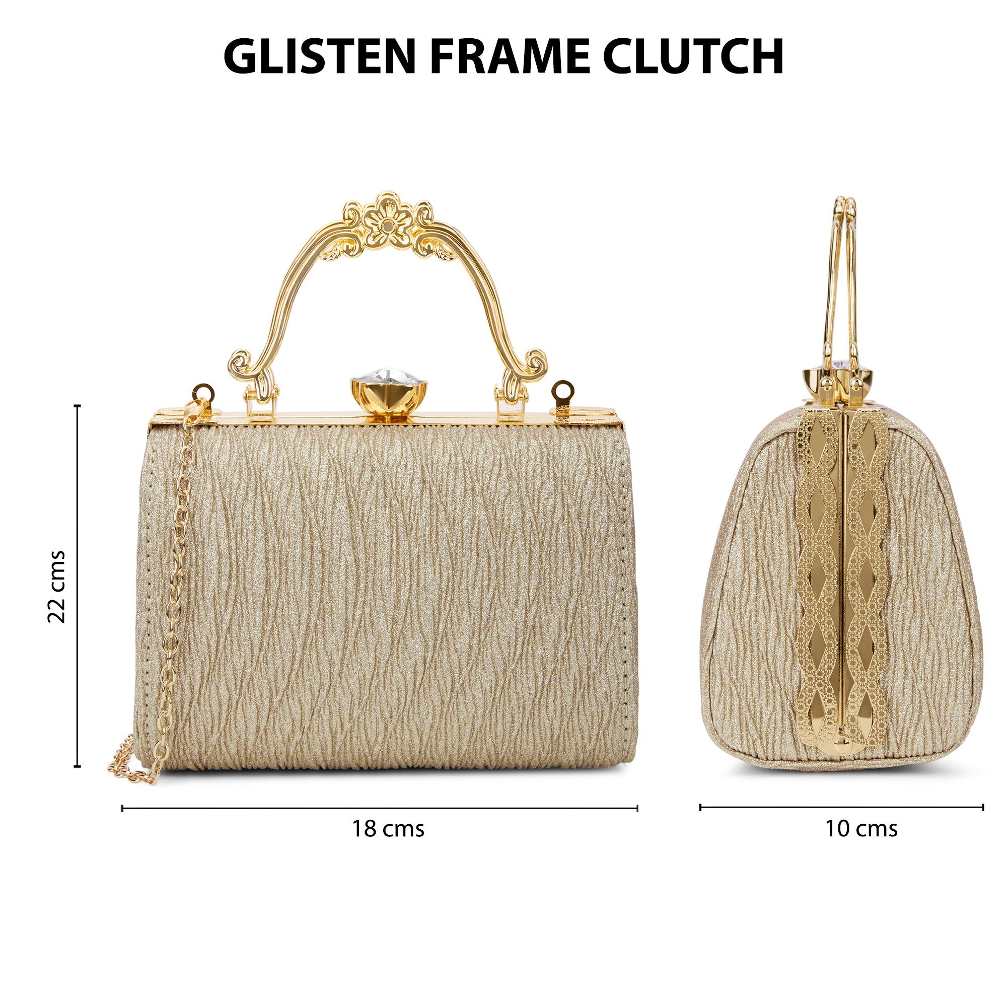 Glisten Small Framed Clutch Gold