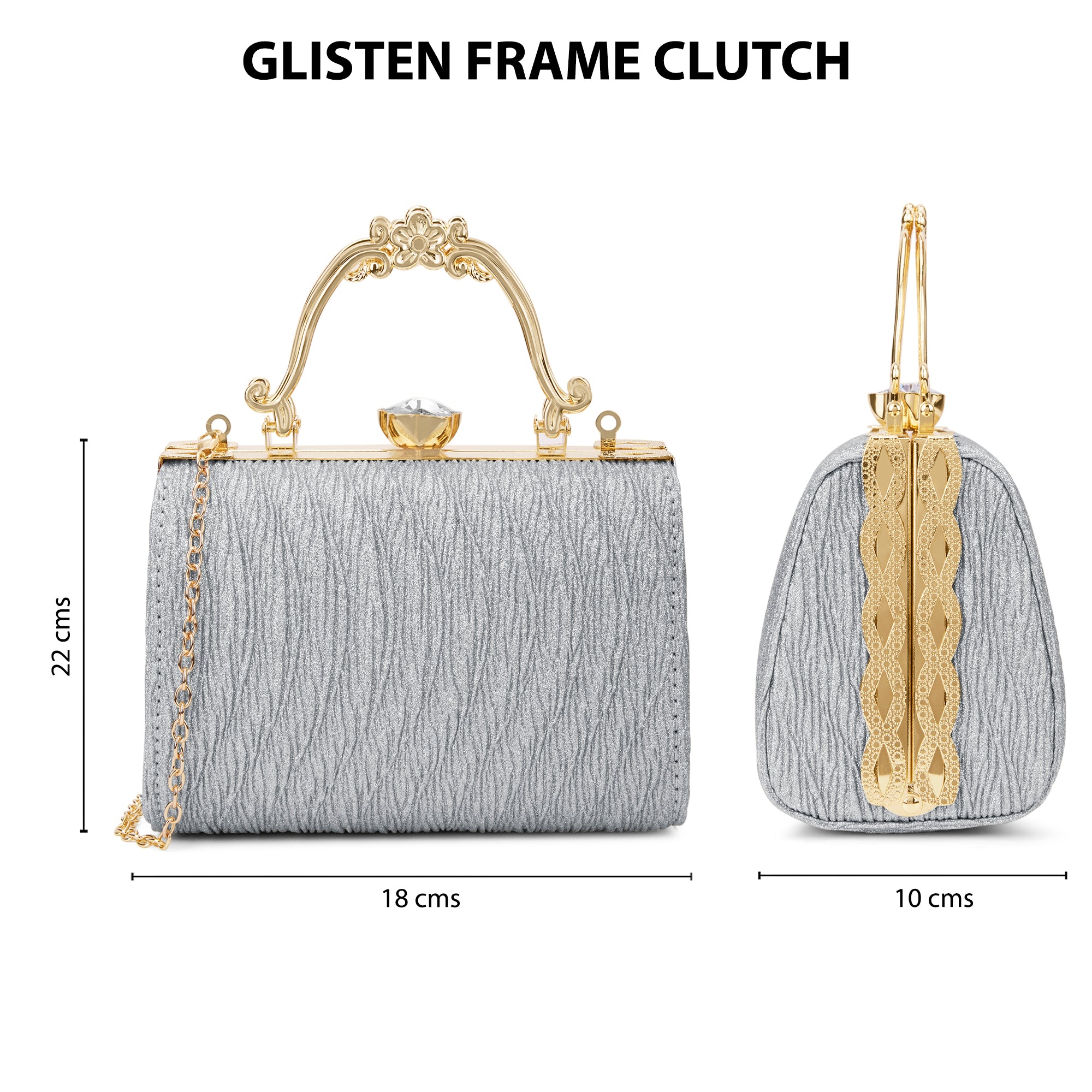 Glisten Small Framed Clutch Silver
