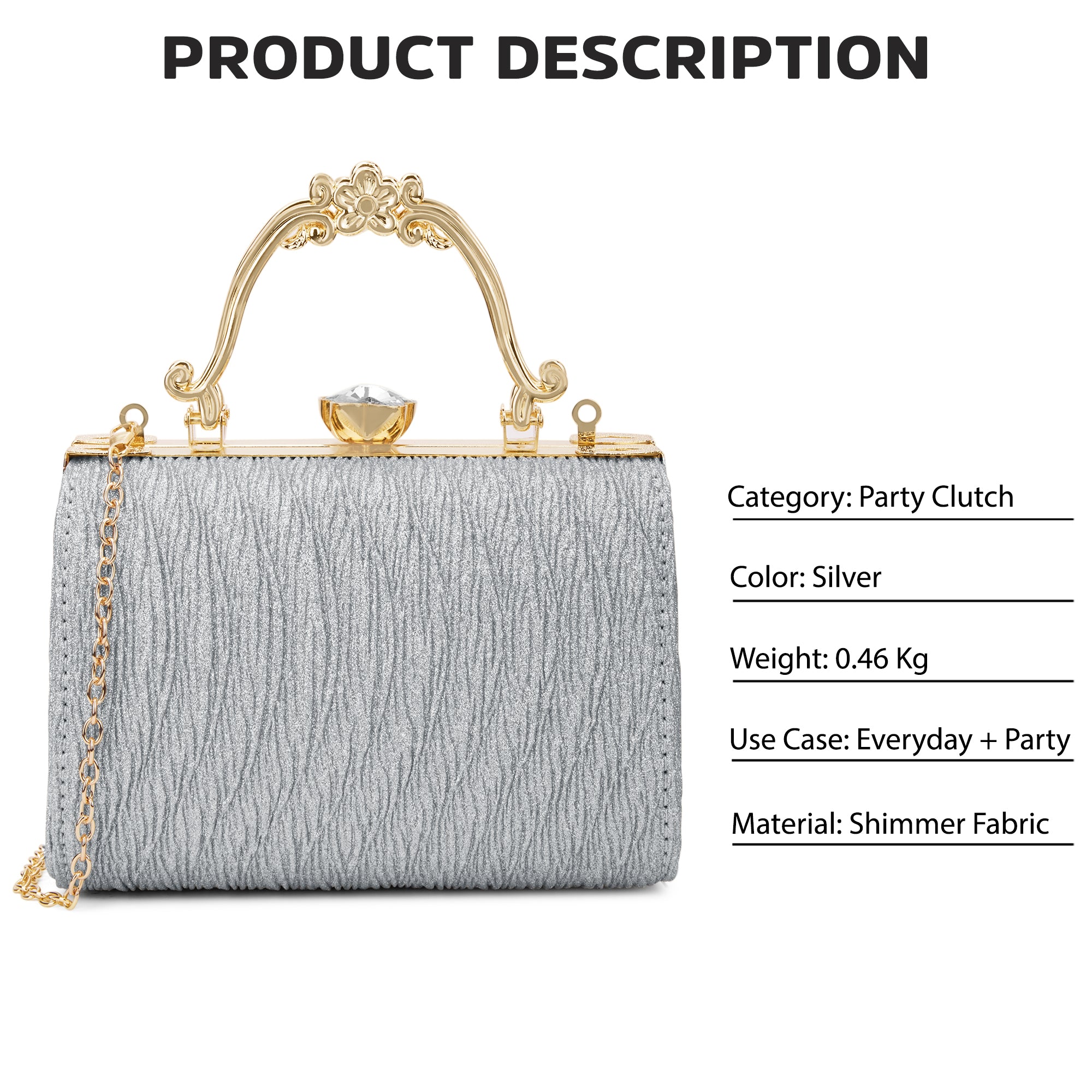 Glisten Small Framed Clutch Silver