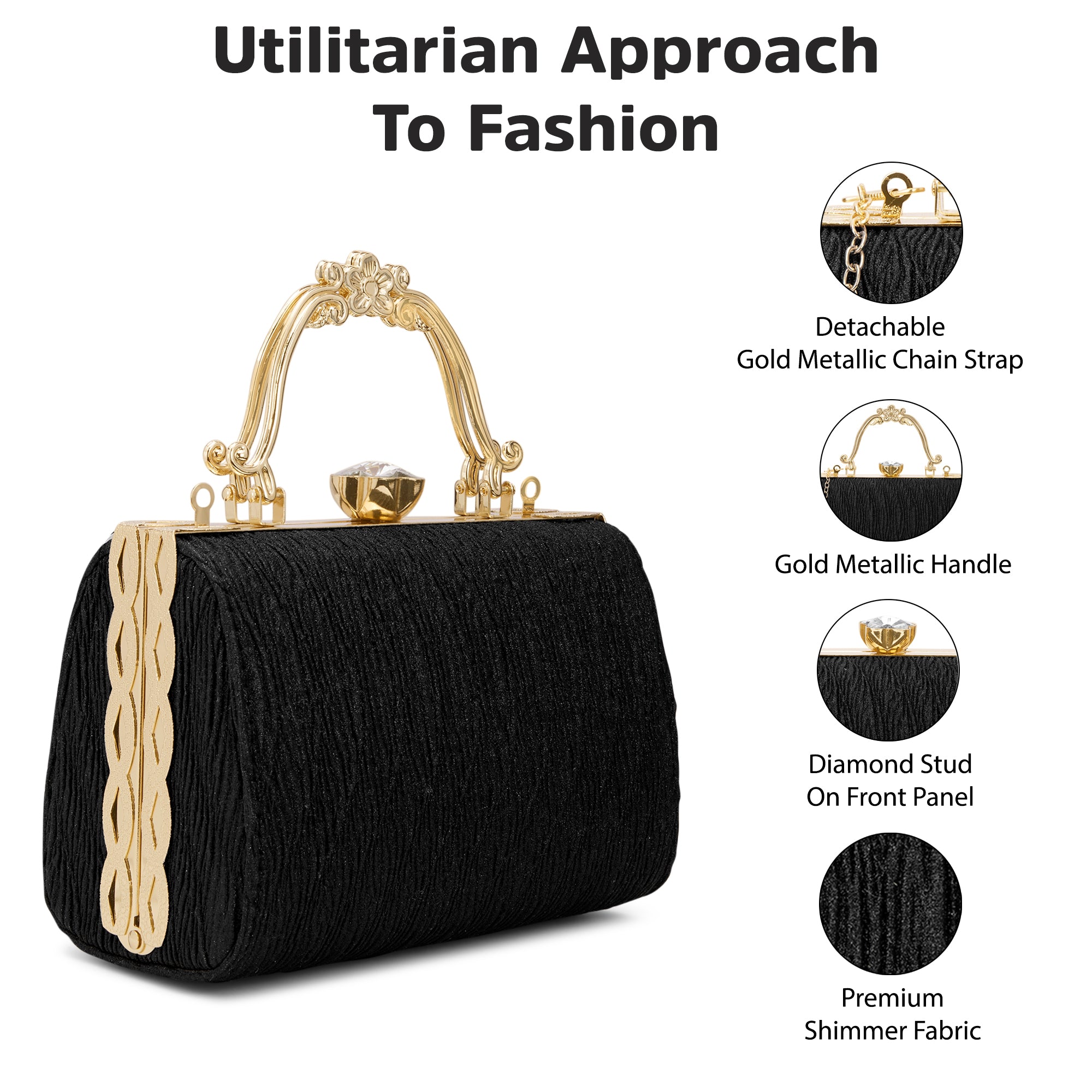 Glisten Small Framed Clutch Black