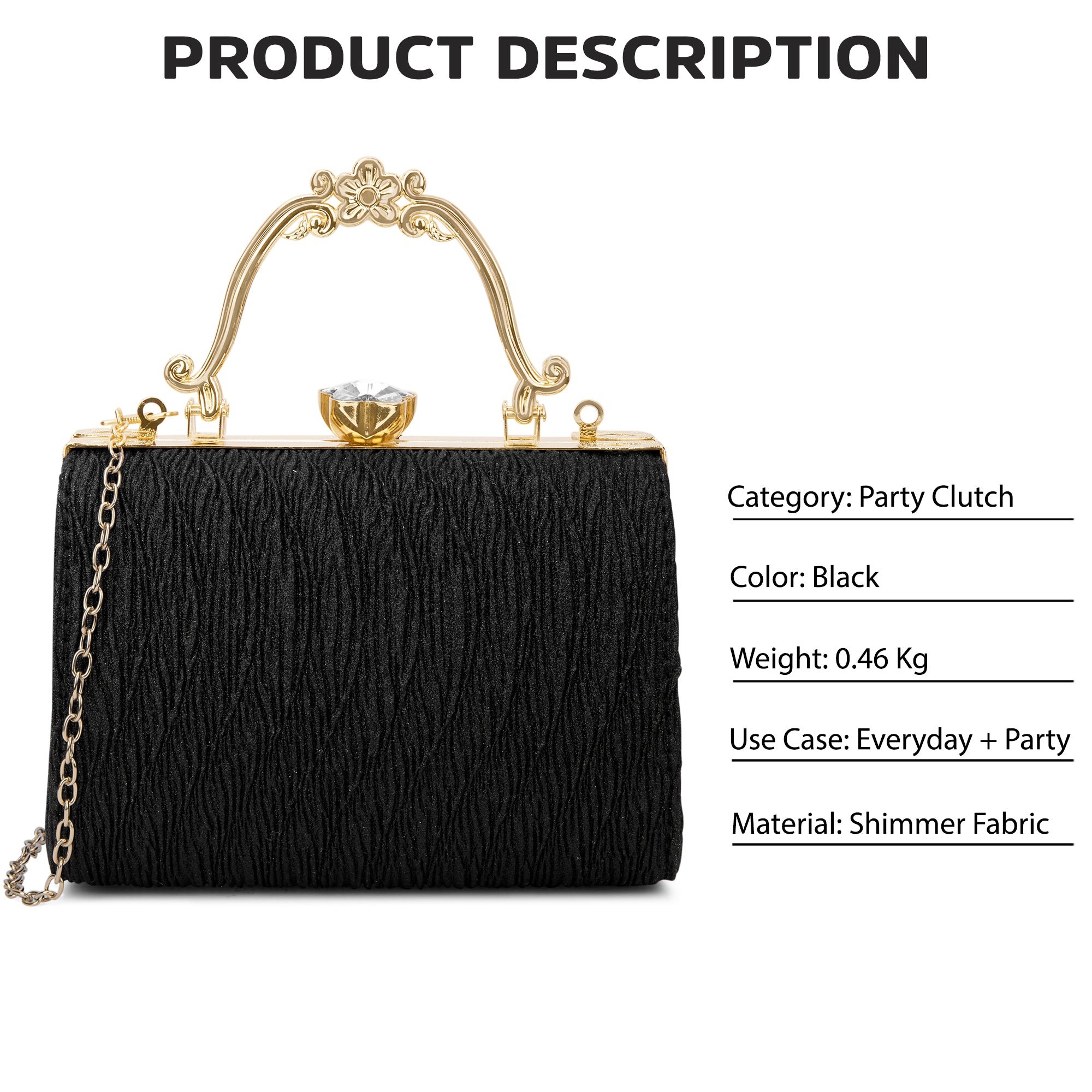 Glisten Small Framed Clutch Black