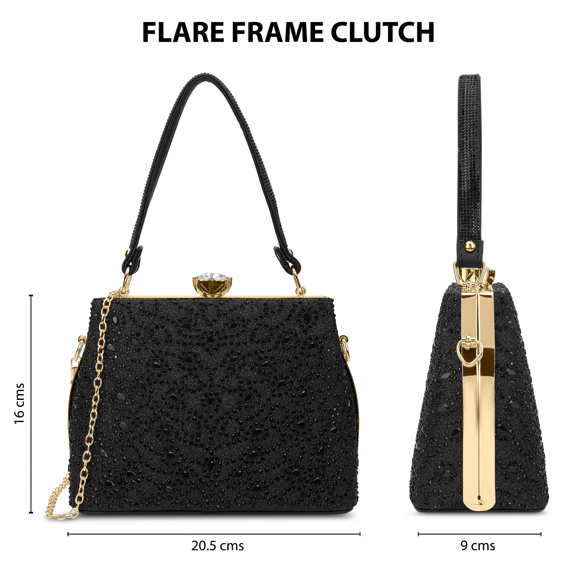 Flare Large Framed Clutch Black