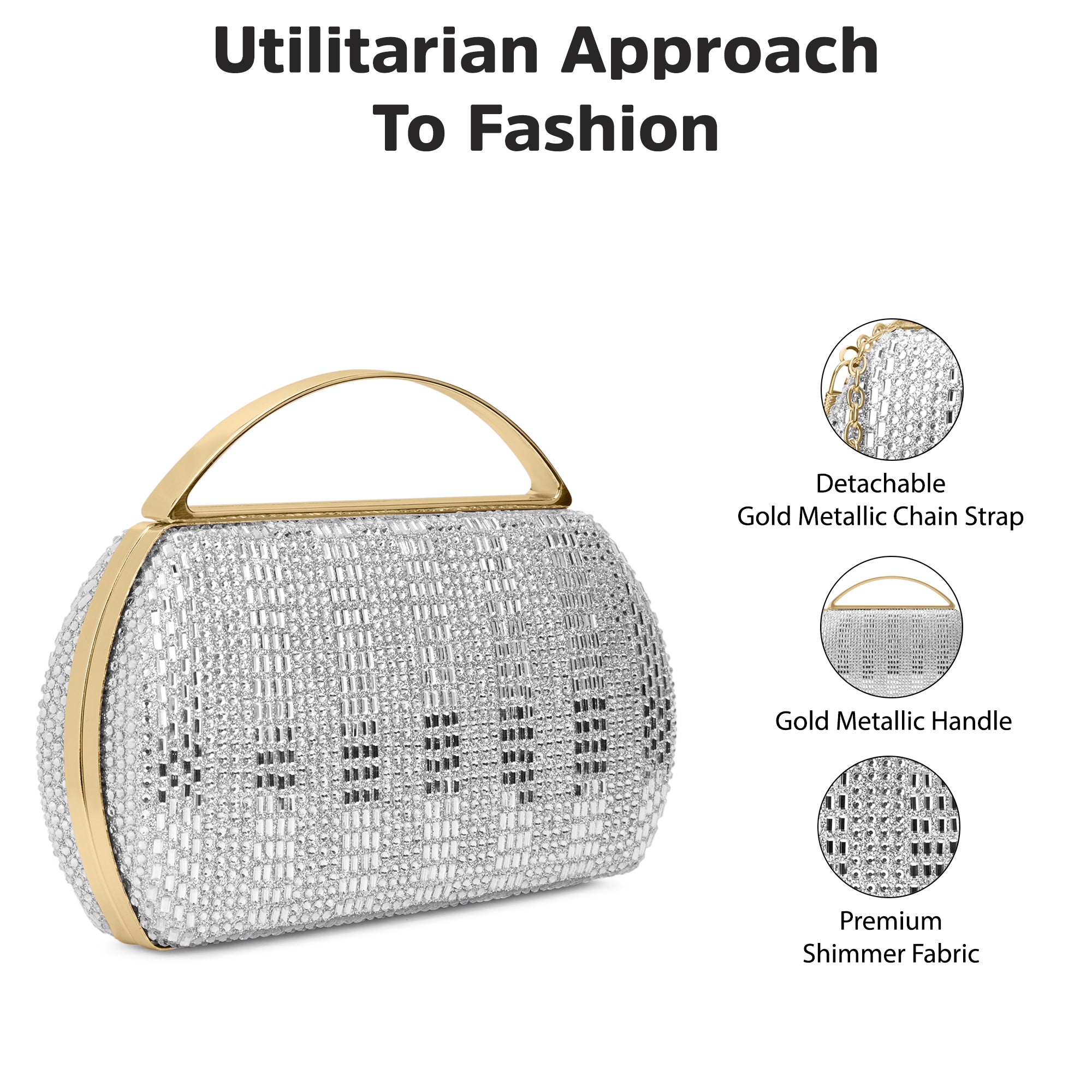 Bun Large Handle Clutch Silver