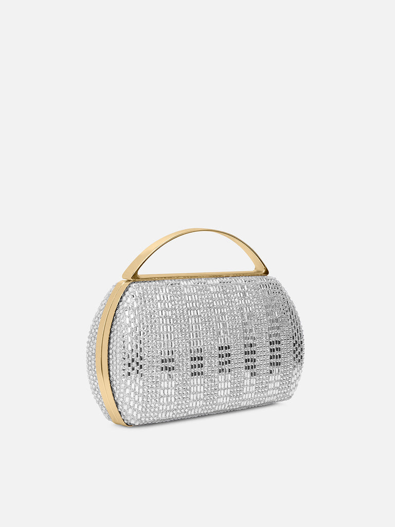 Bun Large Handle Clutch Silver