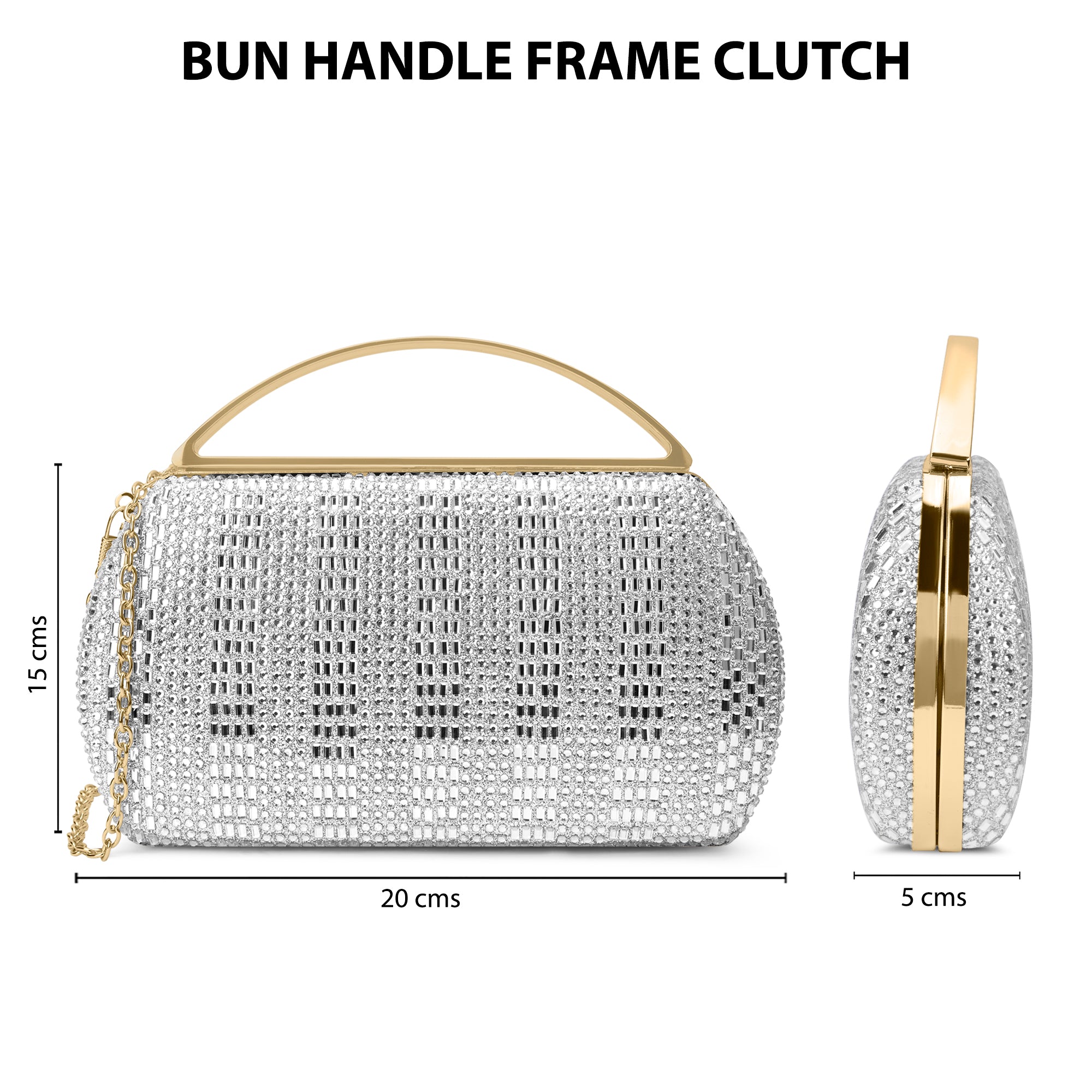 Bun Large Handle Clutch Silver