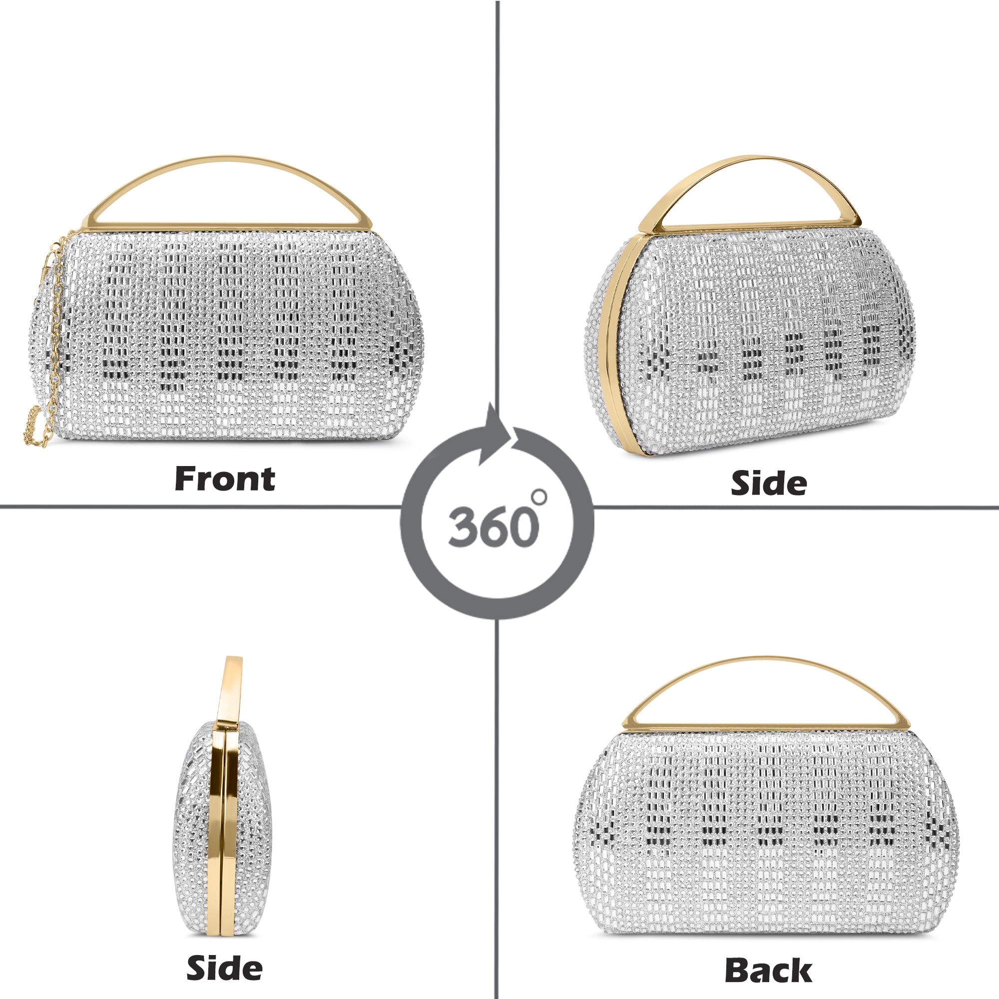 Bun Large Handle Clutch Silver