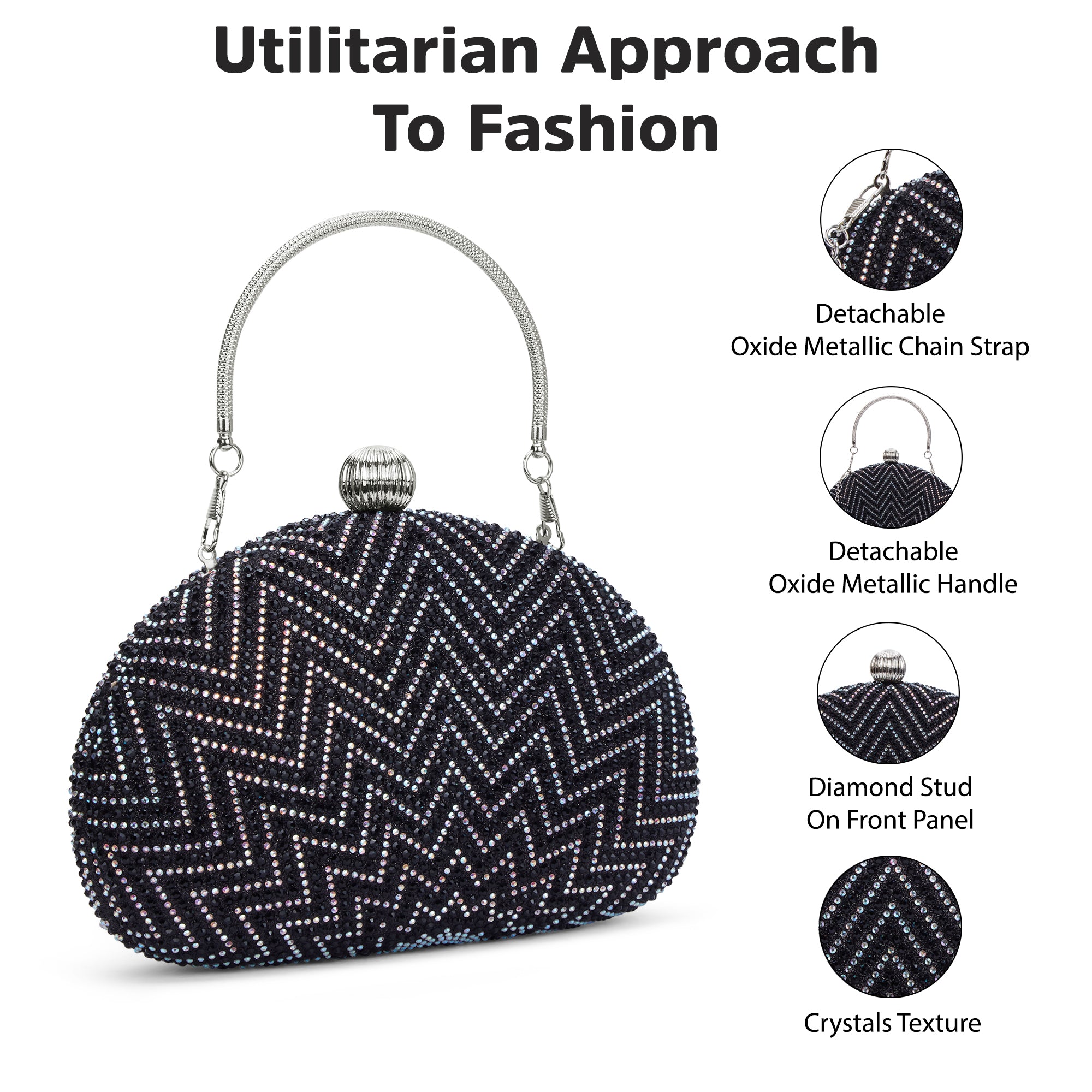Hunson Oval Frame Clutch Black