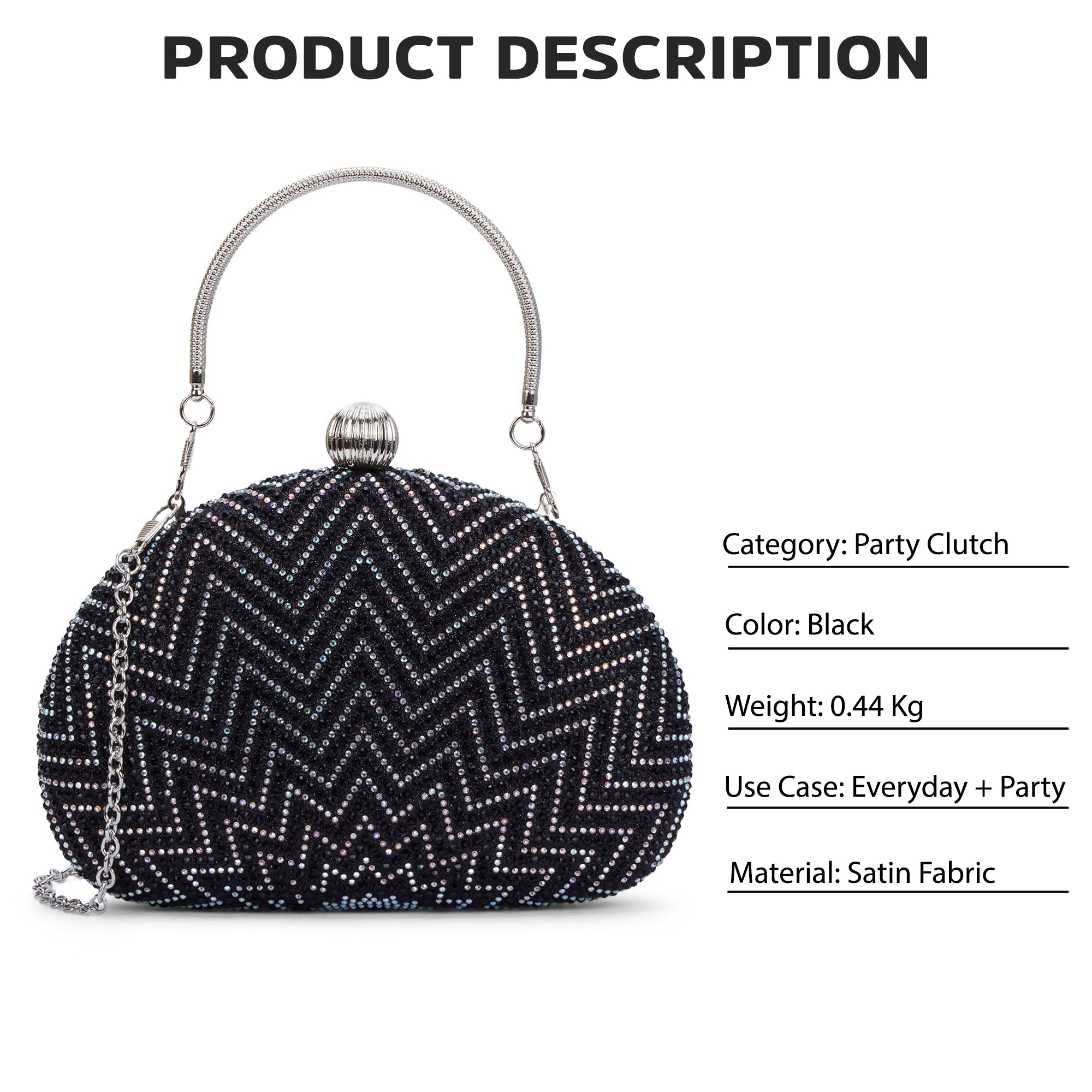 Hunson Oval Frame Clutch Black