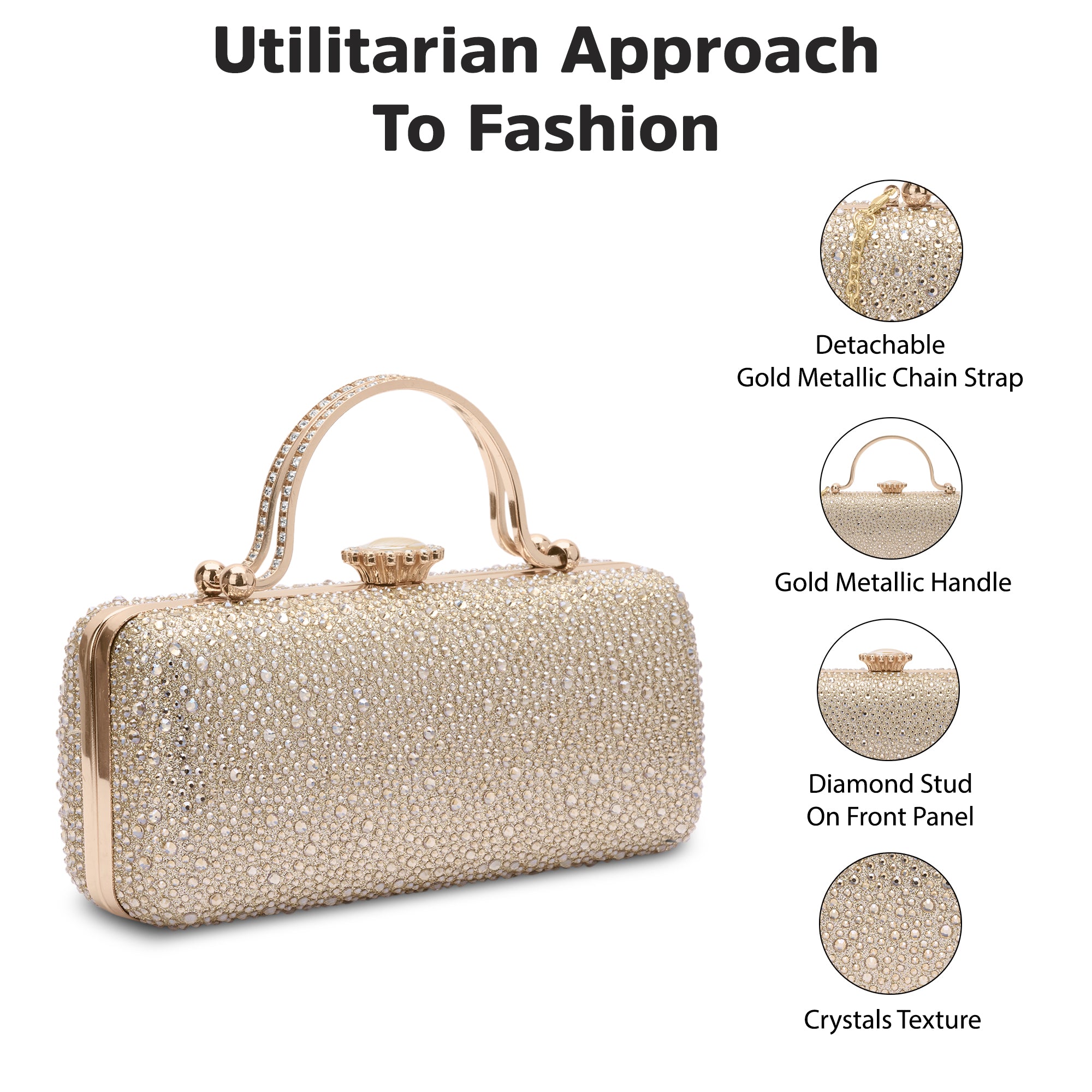 Orinoco Rectagular Handle Frame Clutch Gold