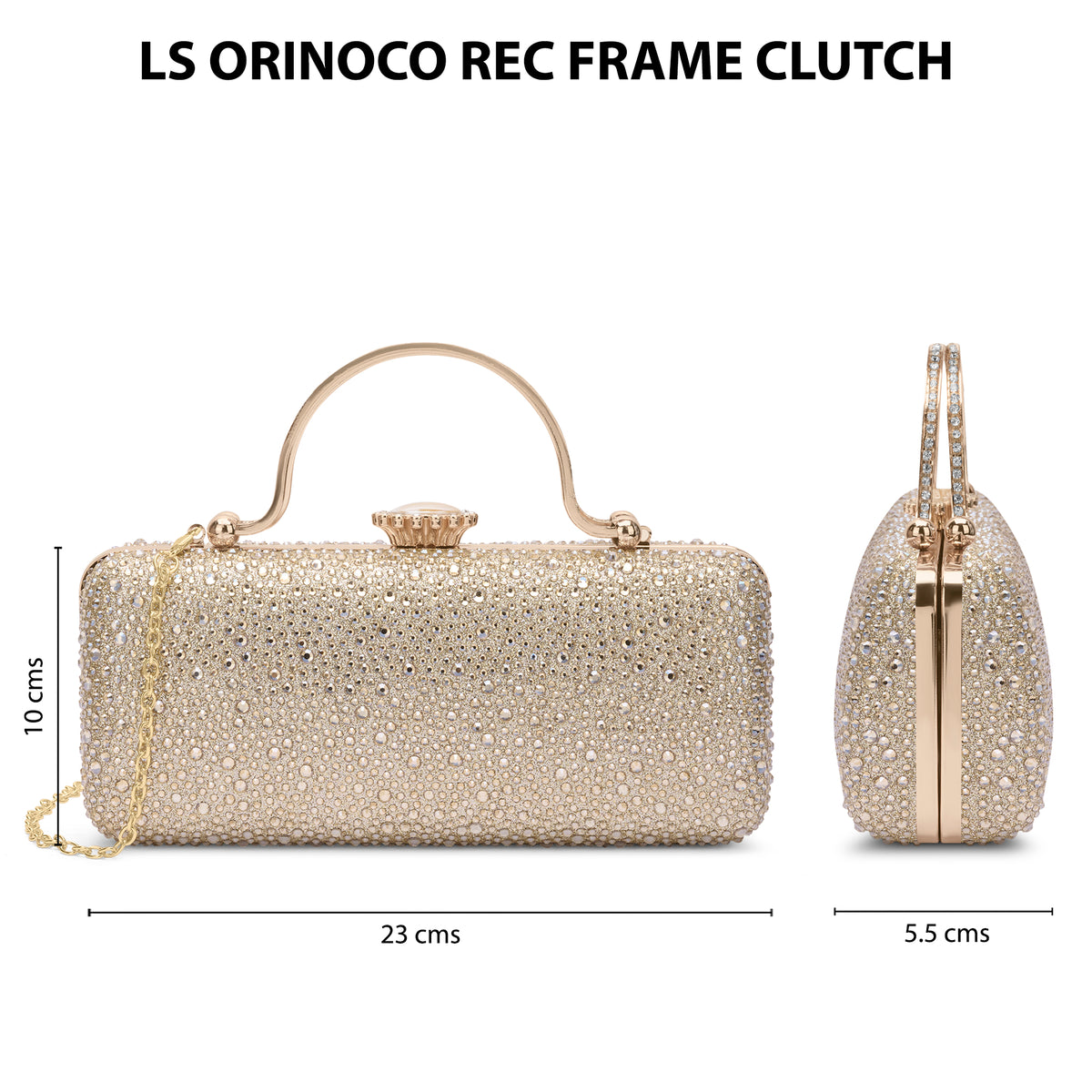 Orinoco Rectagular Handle Frame Clutch Gold