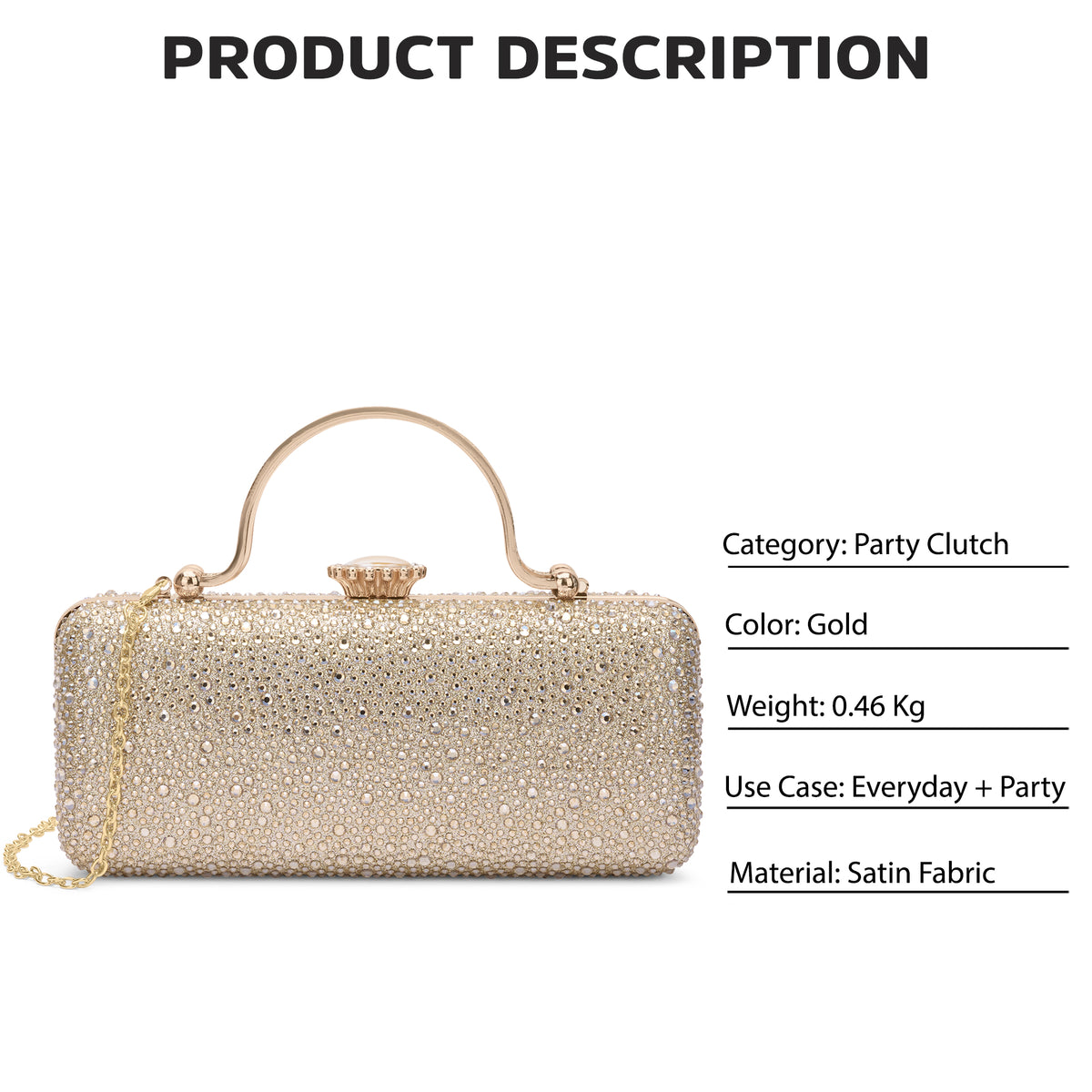 Orinoco Rectagular Handle Frame Clutch Gold