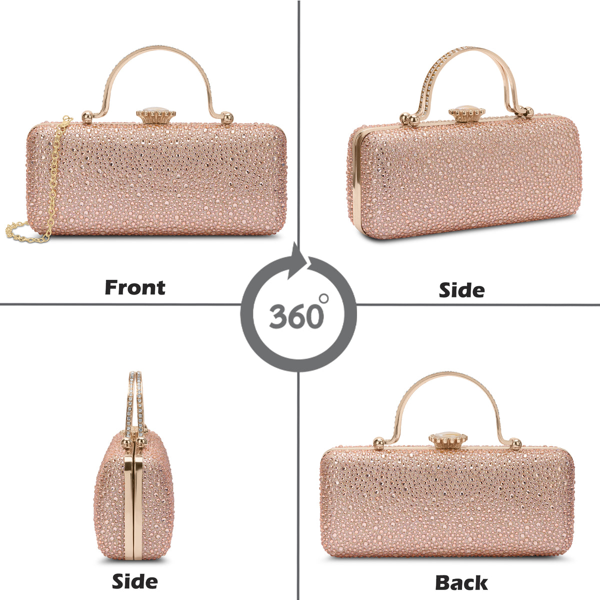 Orinoco Rectagular Handle Frame Clutch Rose Gold