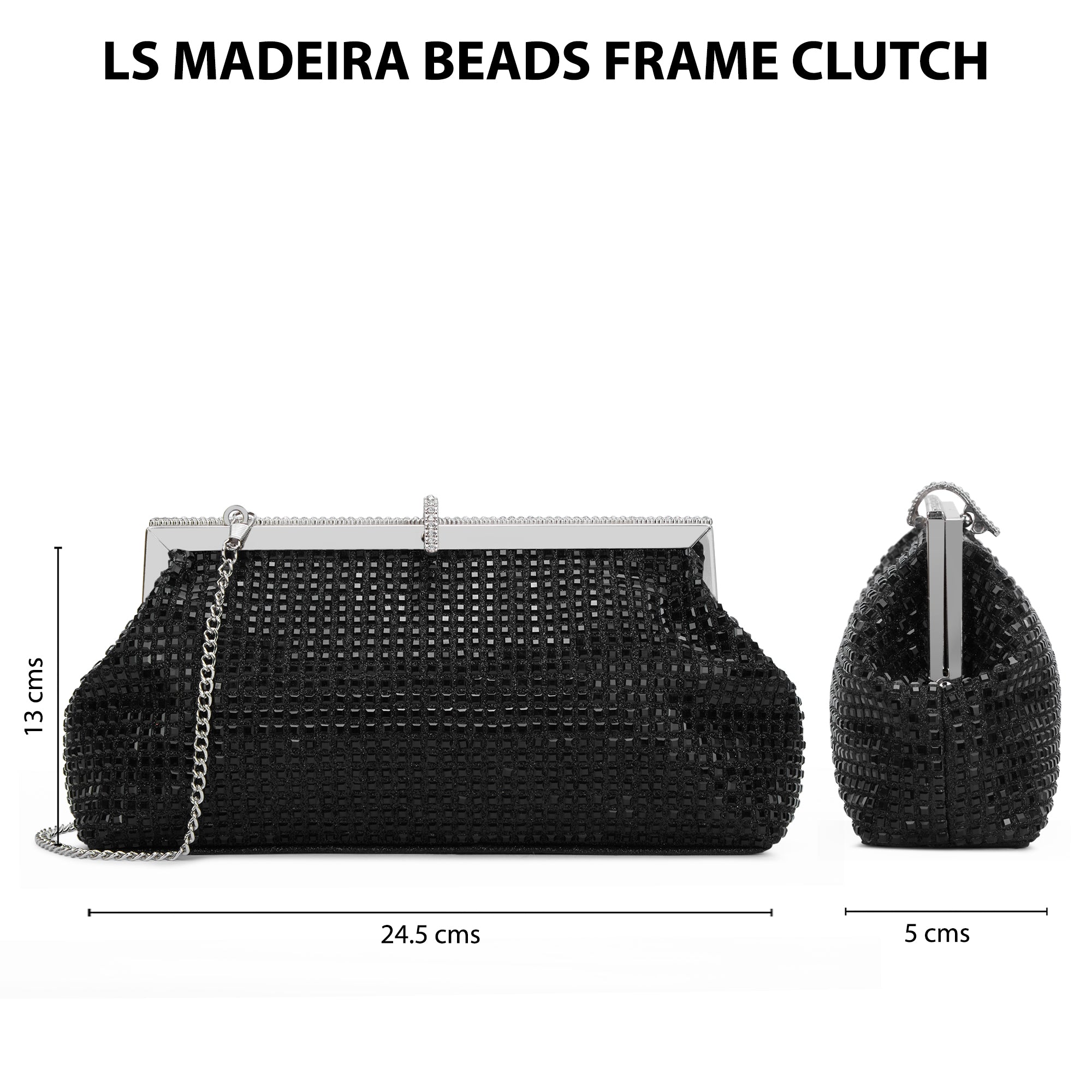 Madeira Beads Frame Clutch Black
