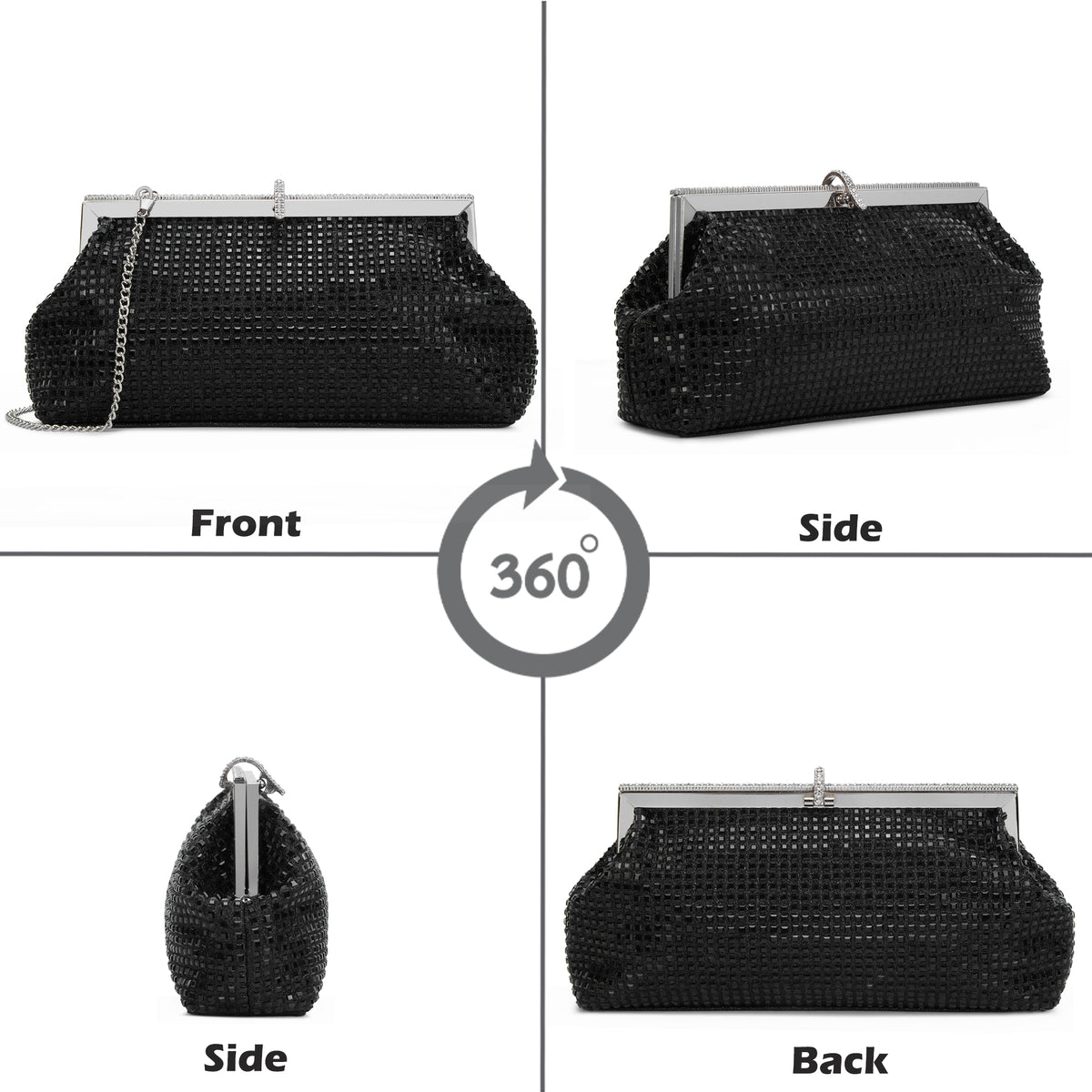 Madeira Beads Frame Clutch Black