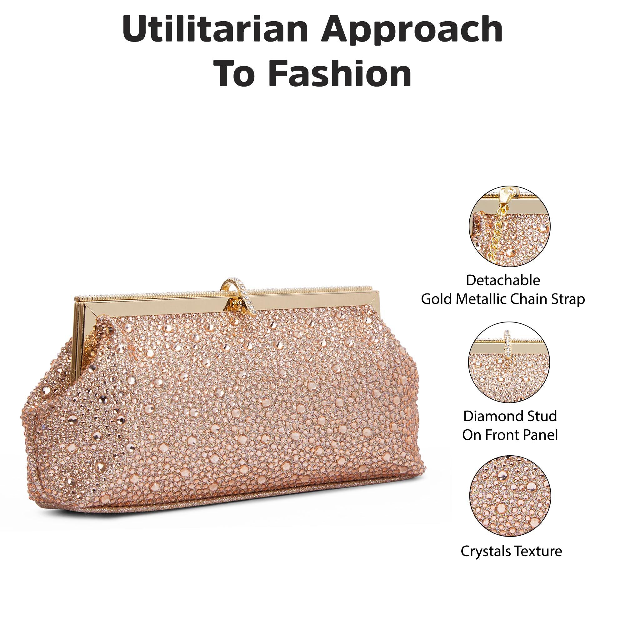 Madeira Beads Frame Clutch Rose Gold