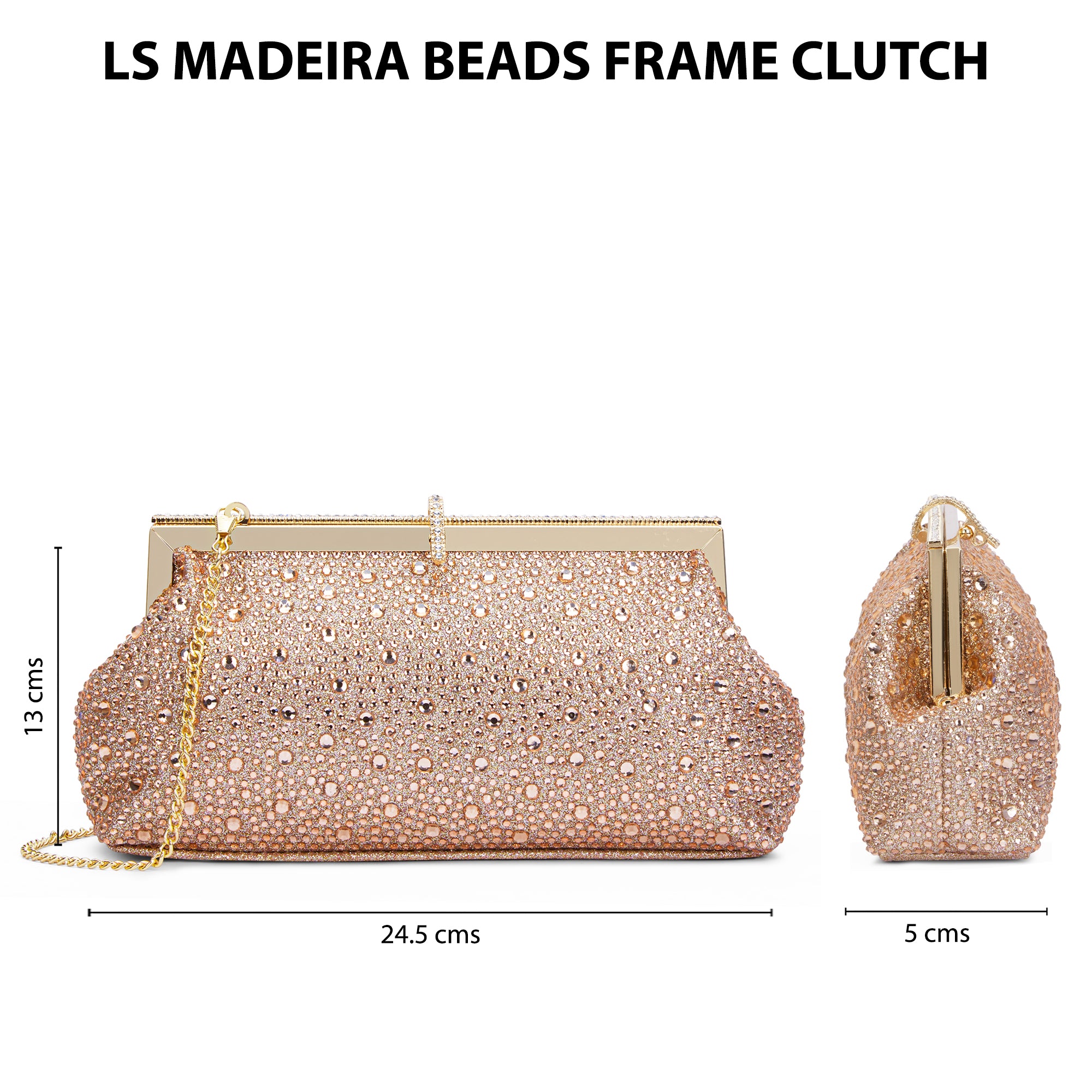 Madeira Beads Frame Clutch Rose Gold