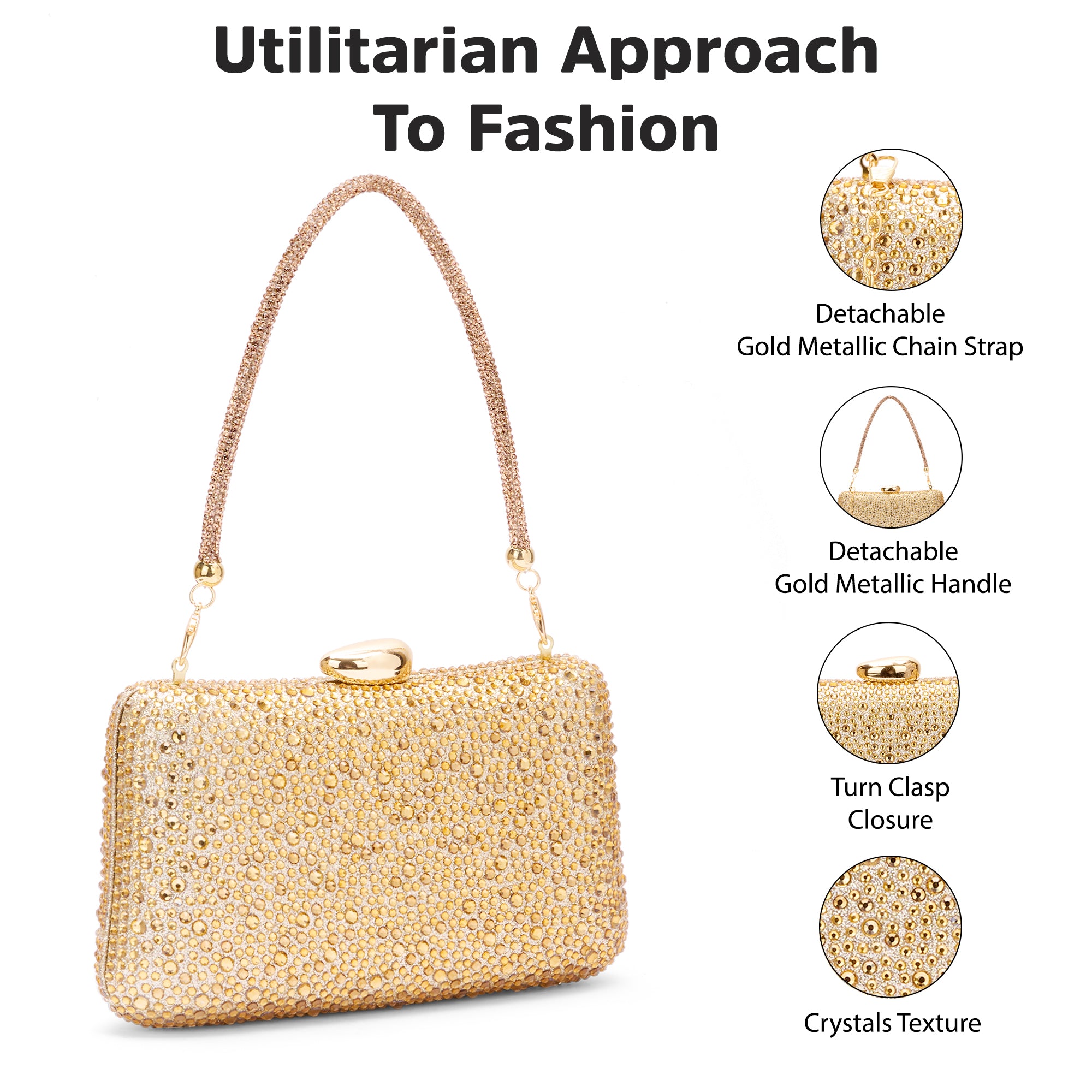 Peace Square Frame Clutch Gold