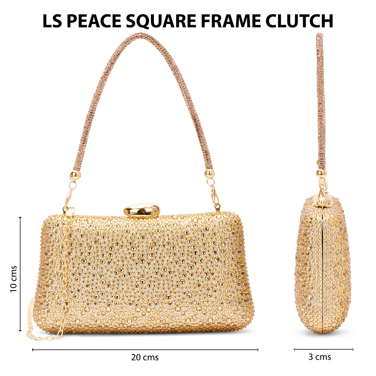 Peace Square Frame Clutch Gold