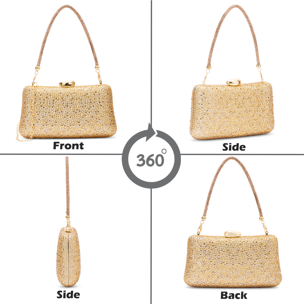 Peace Square Frame Clutch Gold