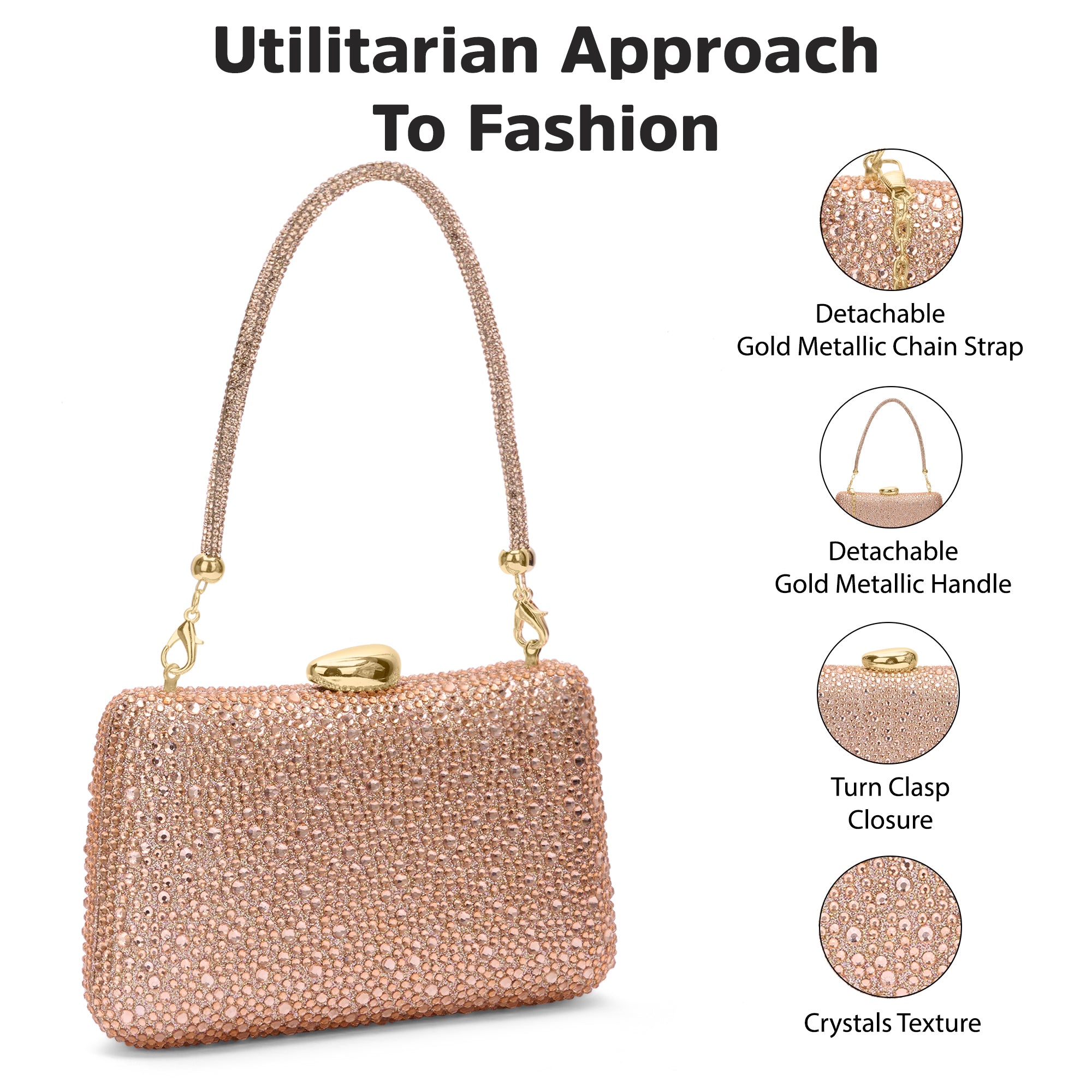 Peace Square Frame Clutch Rose Gold