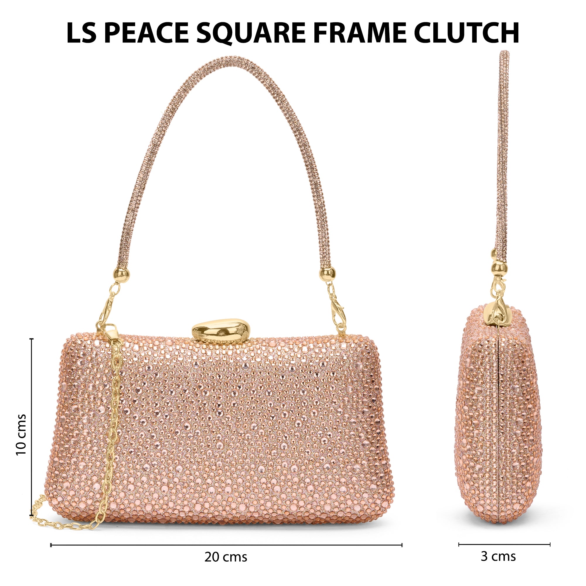 Peace Square Frame Clutch Rose Gold