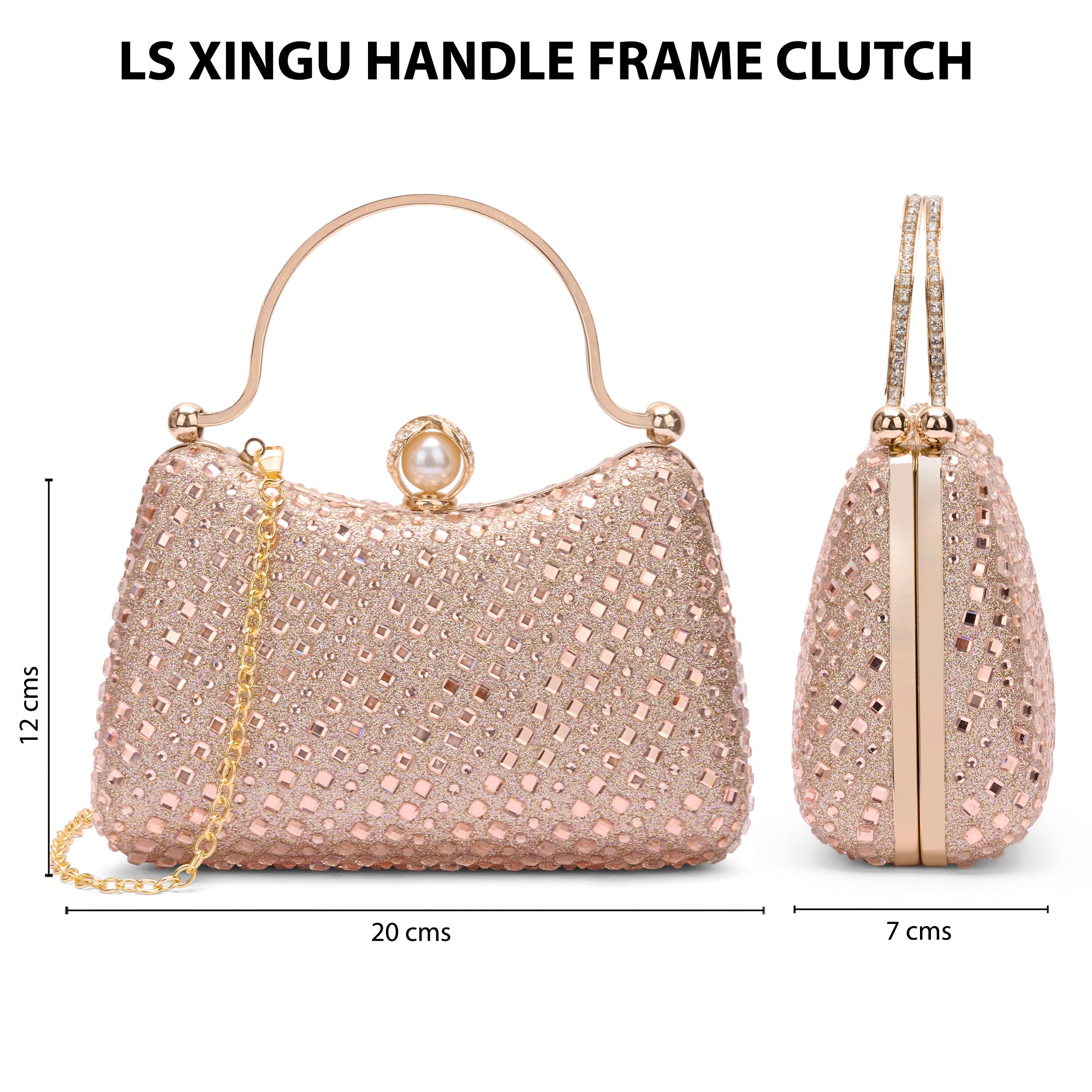 Xingu Handle Frame Clutch Rose Gold
