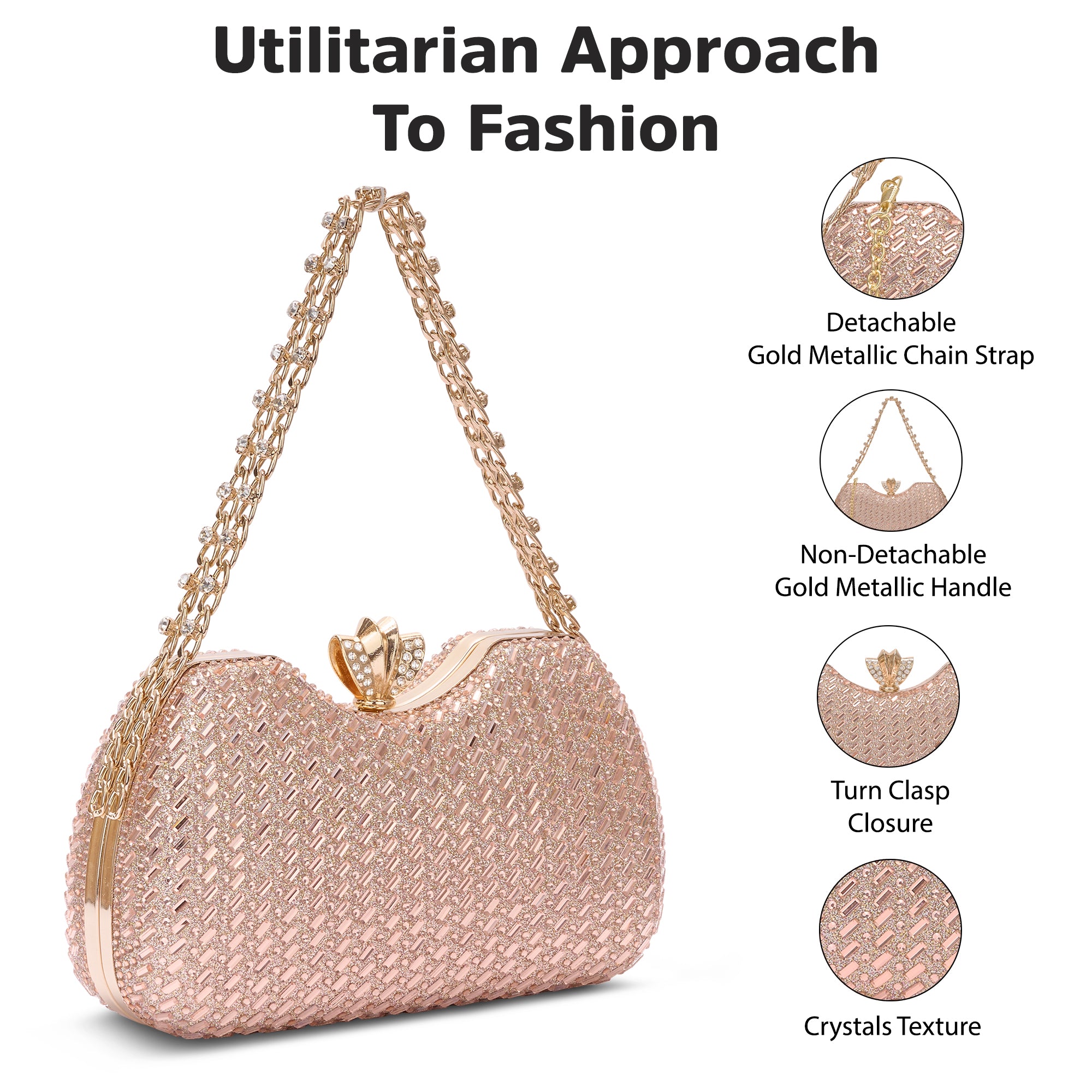 Puru Dual Handle Frame Clutch Rose Gold