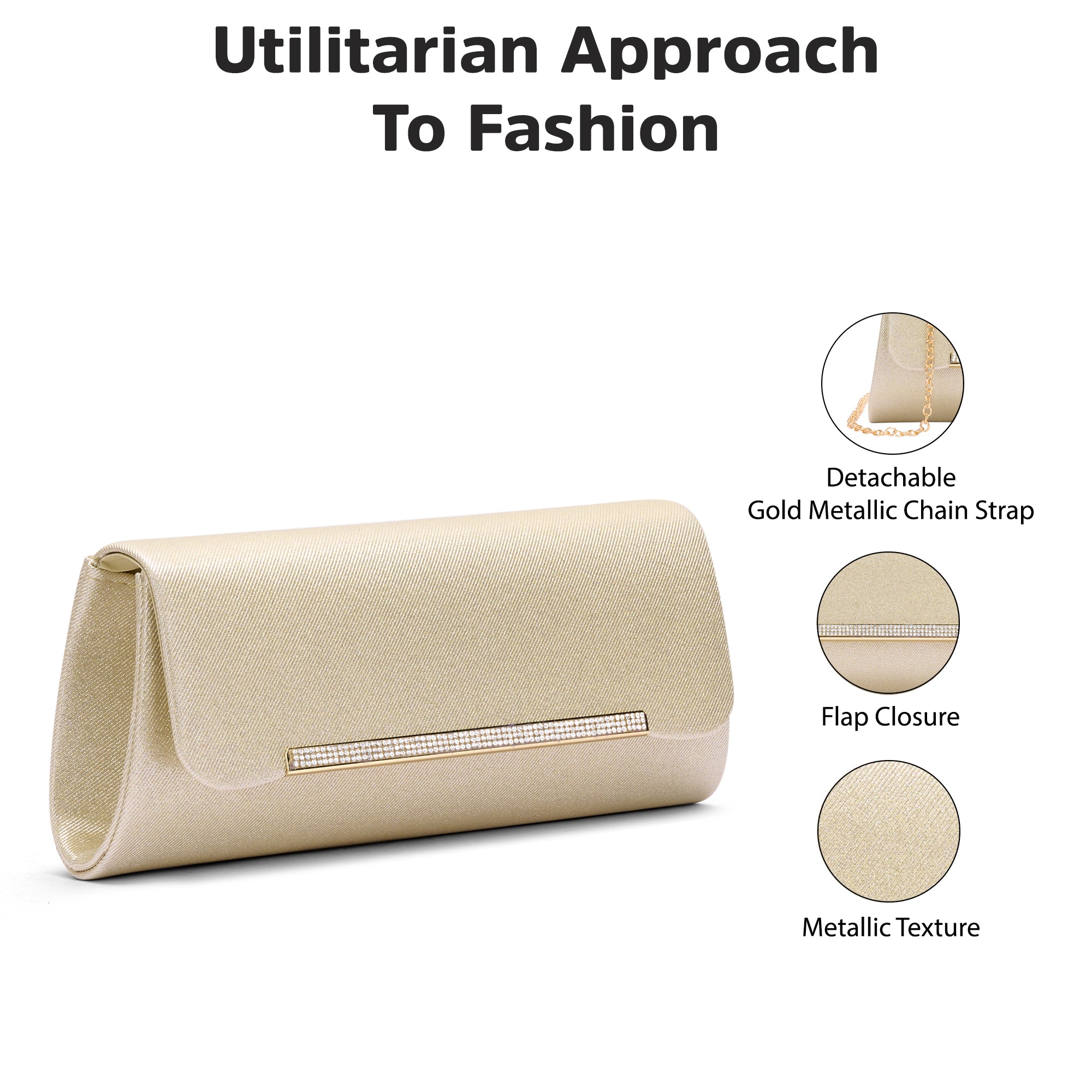 Churchill Rectagular Flap Over Frame Clutch Gold