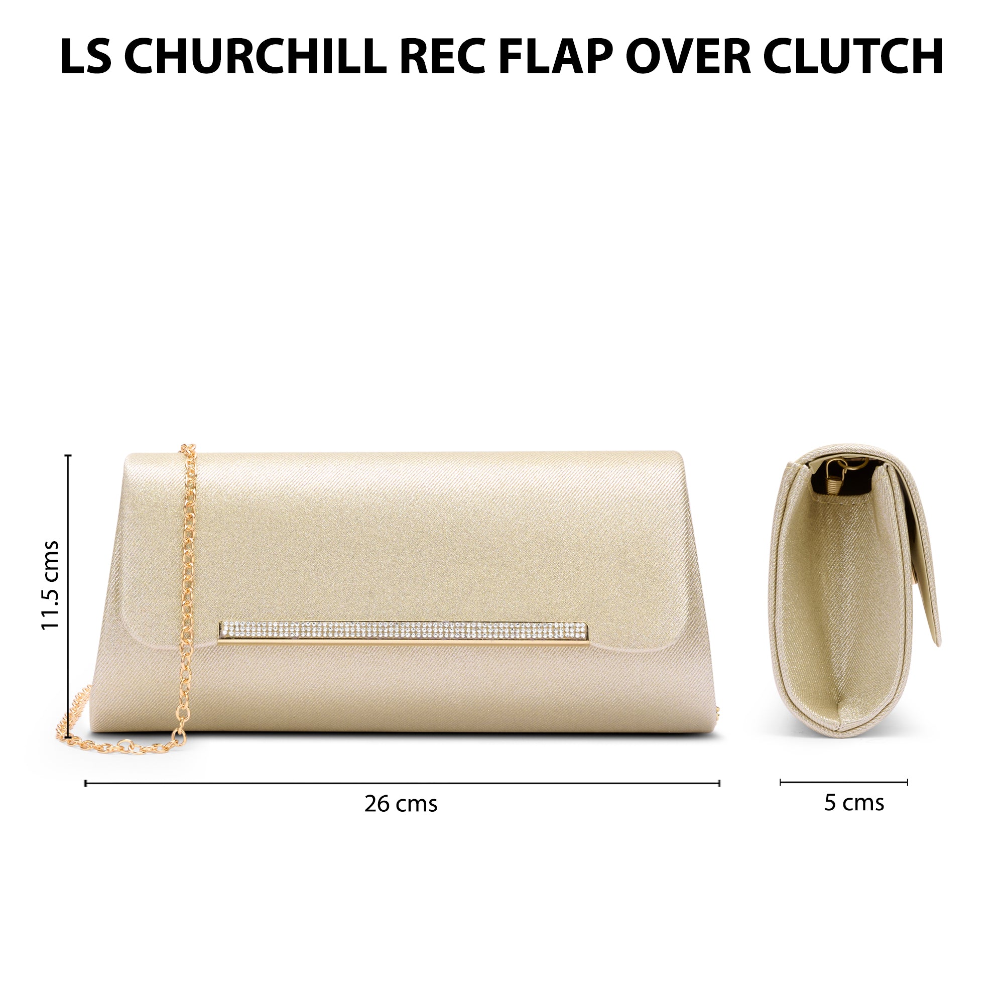 Churchill Rectagular Flap Over Frame Clutch Gold