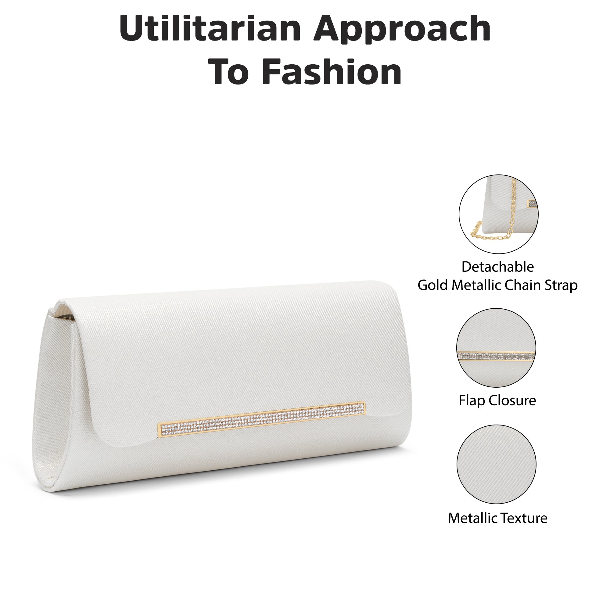 Churchill Rectagular Flap Over Frame Clutch White